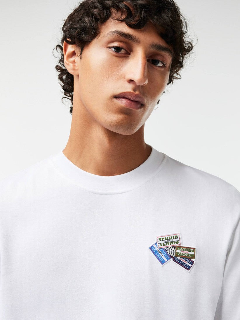 Heavy Cotton Jersey Multi Badge T-shirt - White / L - Lacoste Apparel THE MIX