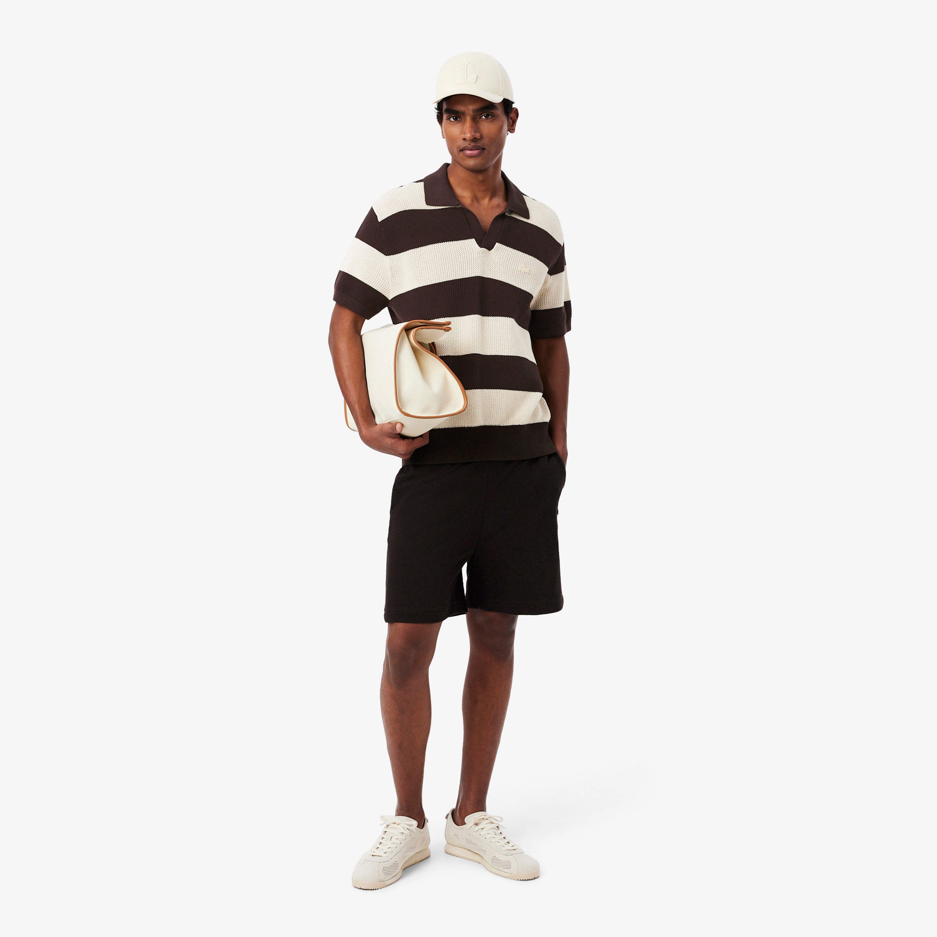 LACOSTE Short Sleeved Striped Polo Collar Sweater