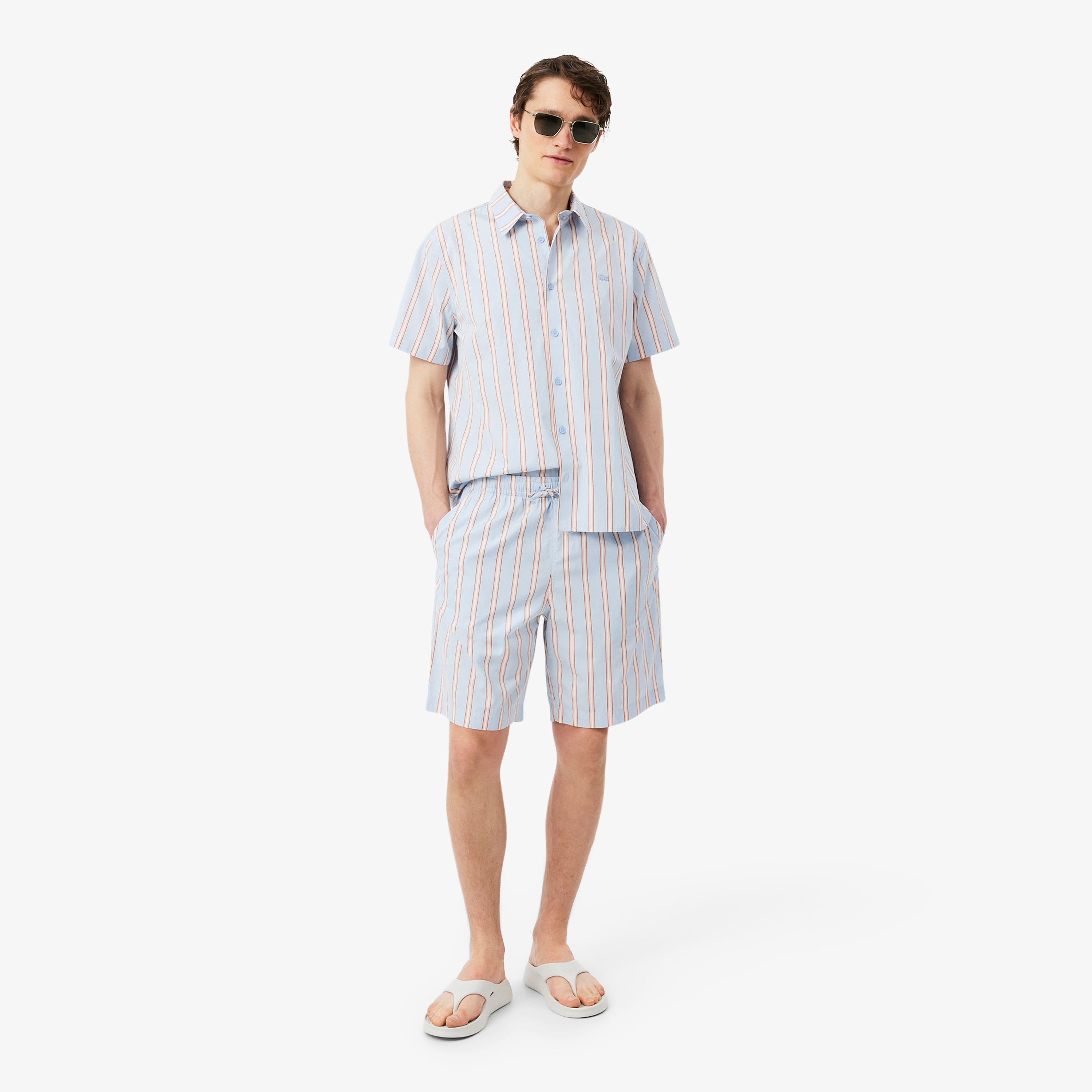 LACOSTE Striped Cotton Poplin Shorts