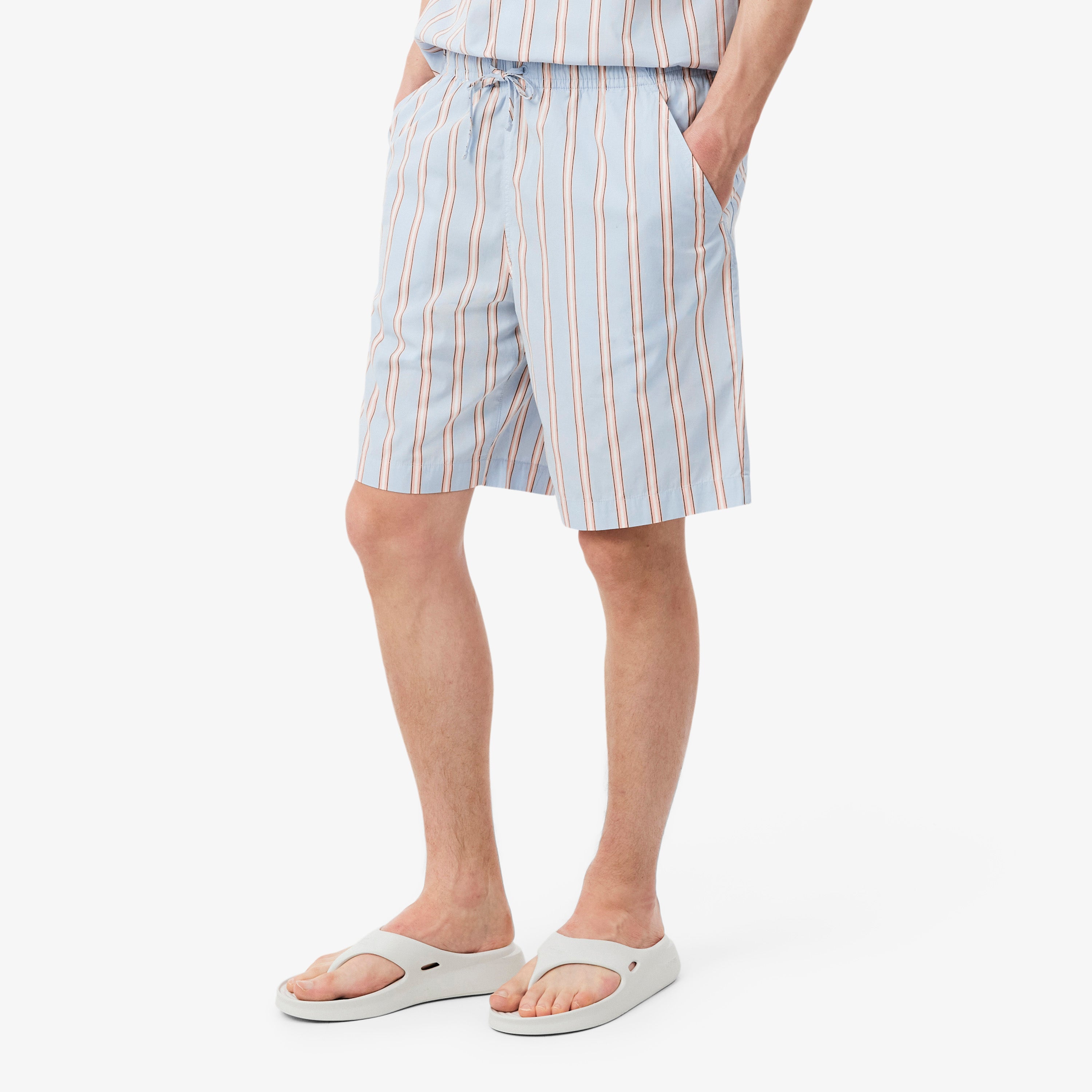 LACOSTE Striped Cotton Poplin Shorts