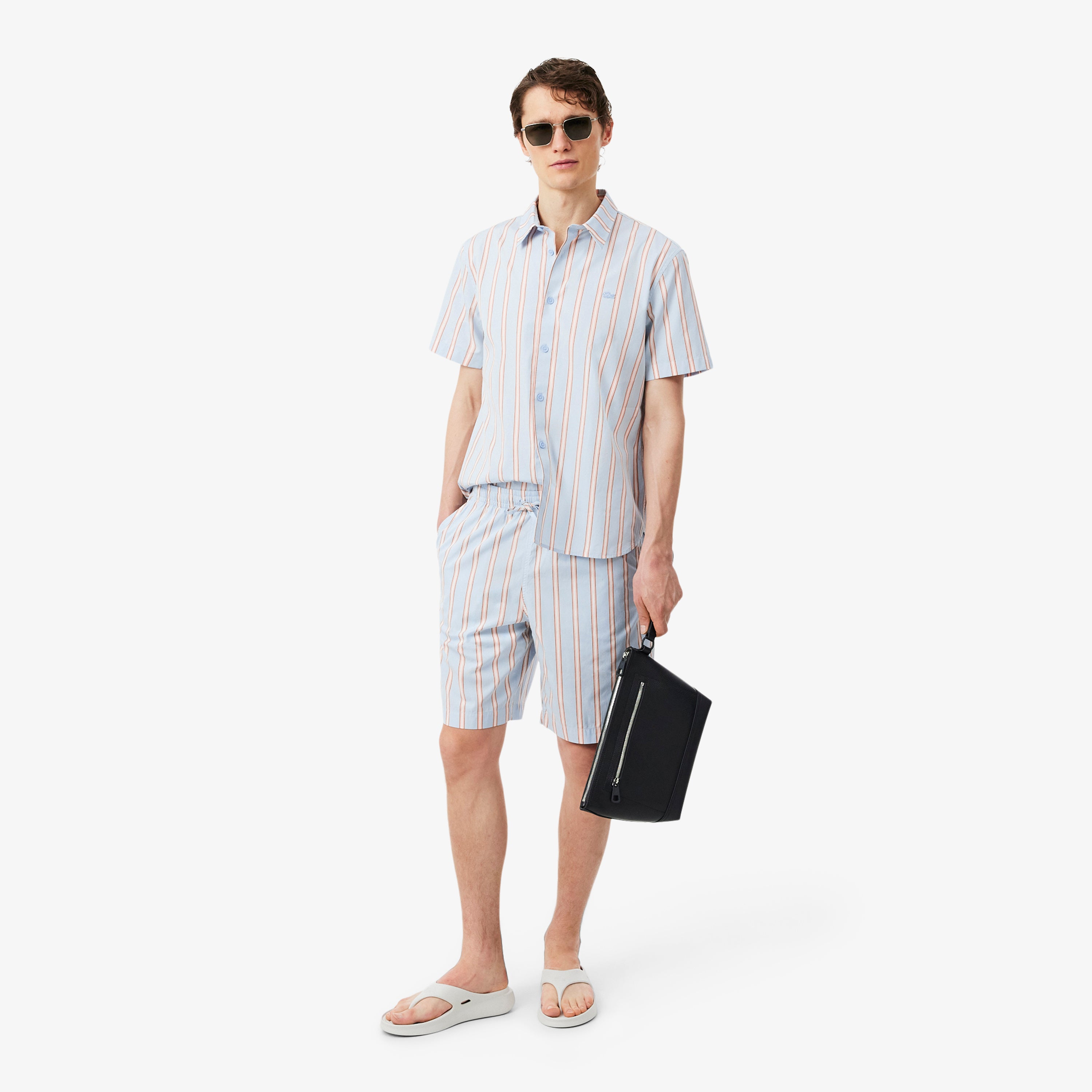 LACOSTE Striped Cotton Poplin Shorts