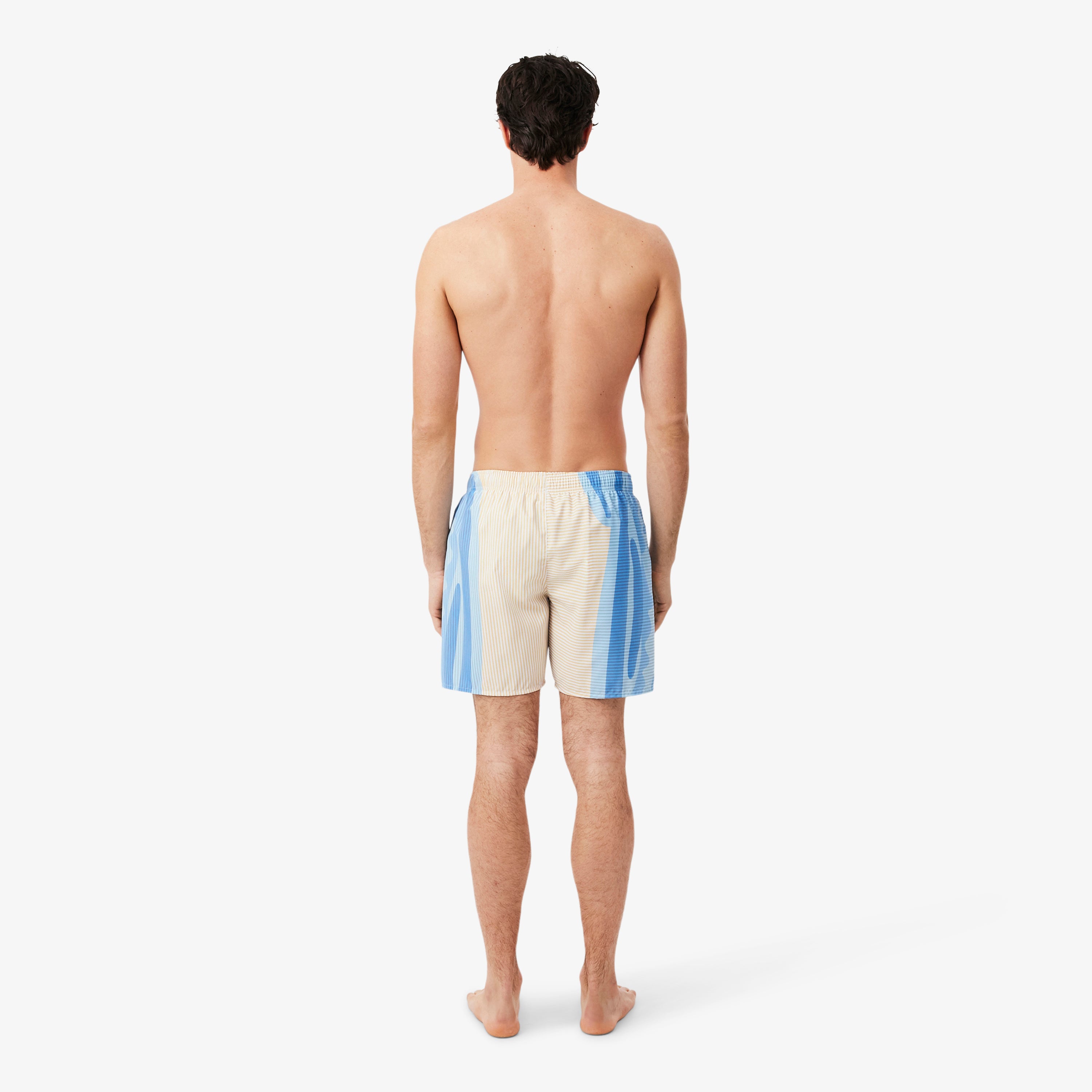 LACOSTE Mid Length Striped Swim Trunks