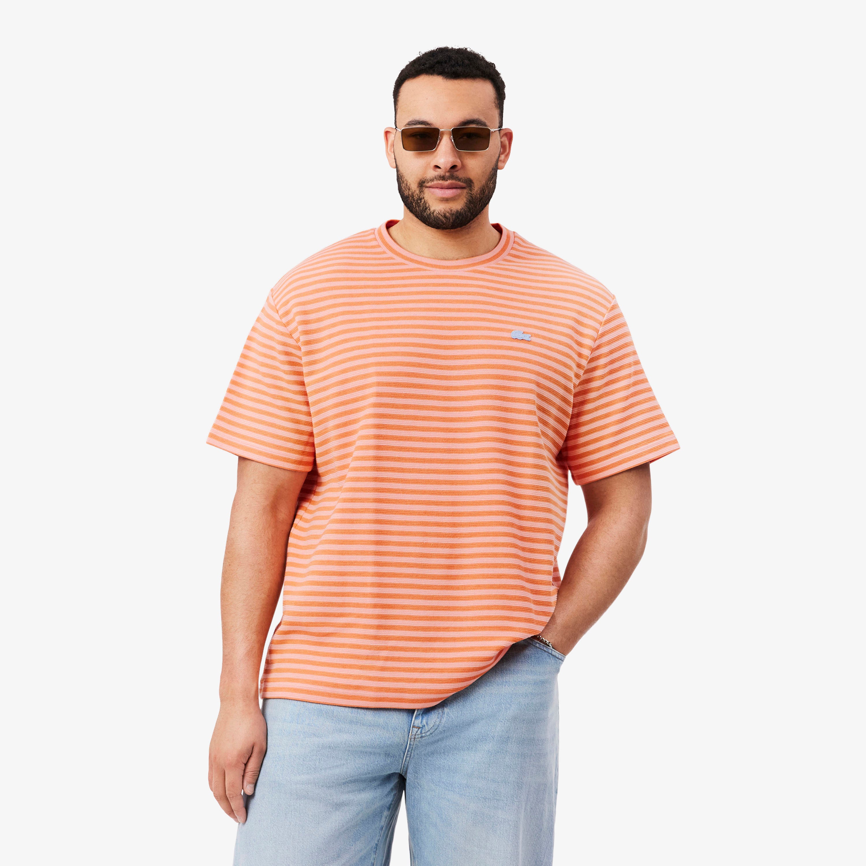 LACOSTE Men Textured Striped Cotton T-shirt
