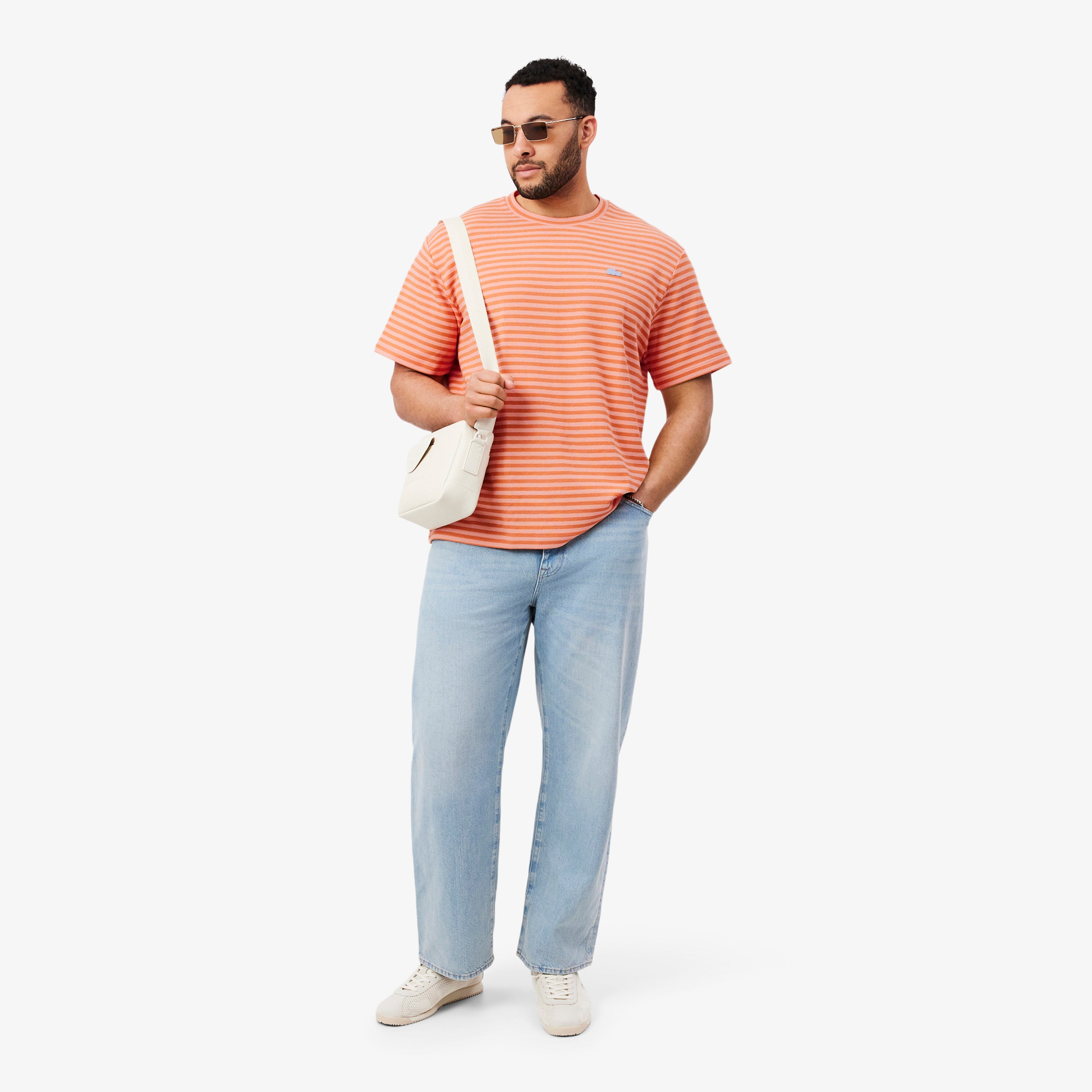 LACOSTE Men Textured Striped Cotton T-shirt