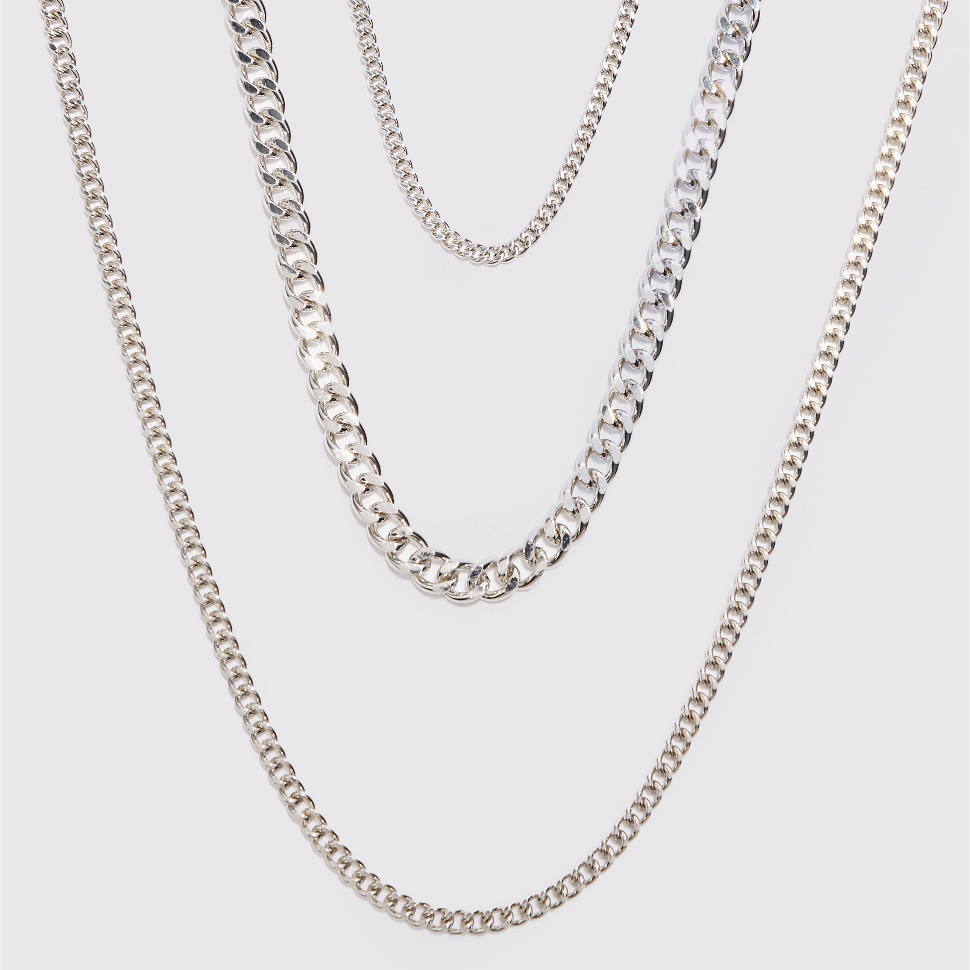 BOOHOOMAN 3 Pack Chain Necklace In Silver