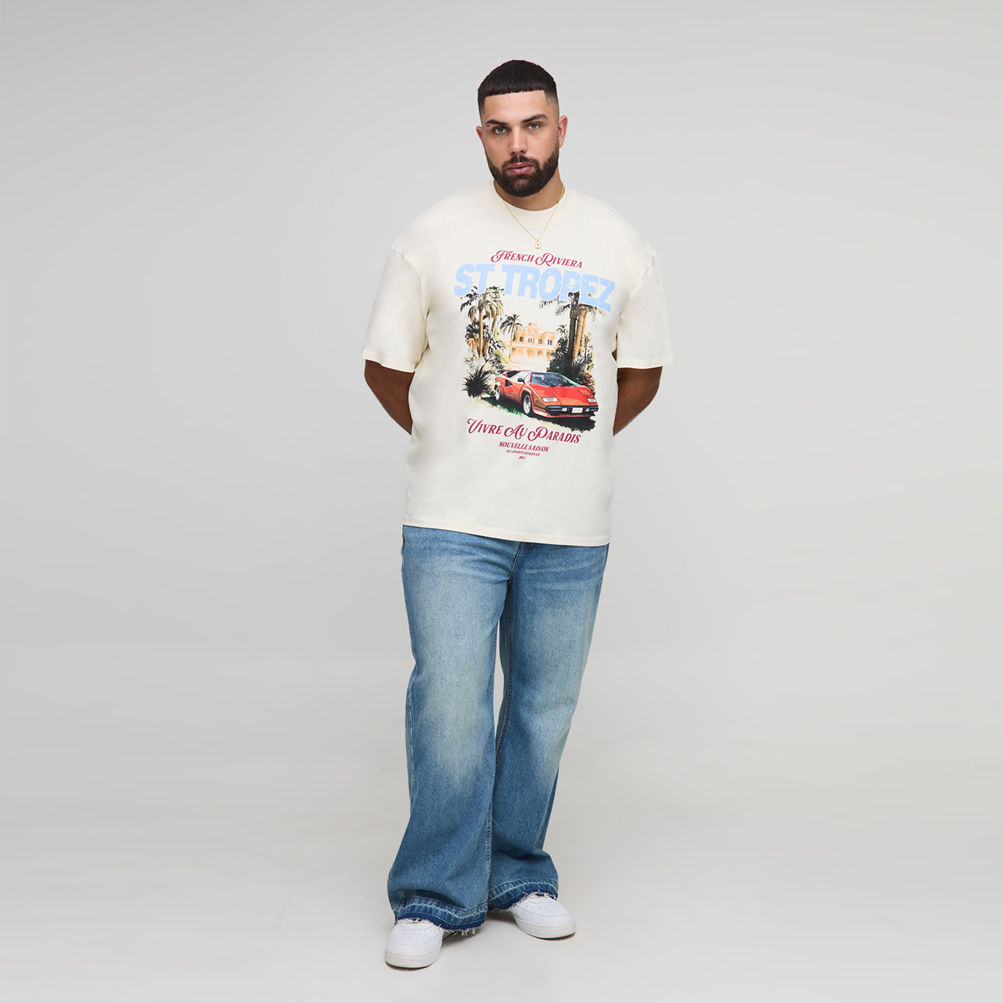BOOHOOMAN Plus Oversized Extended Neck French Riviera T-Shirt