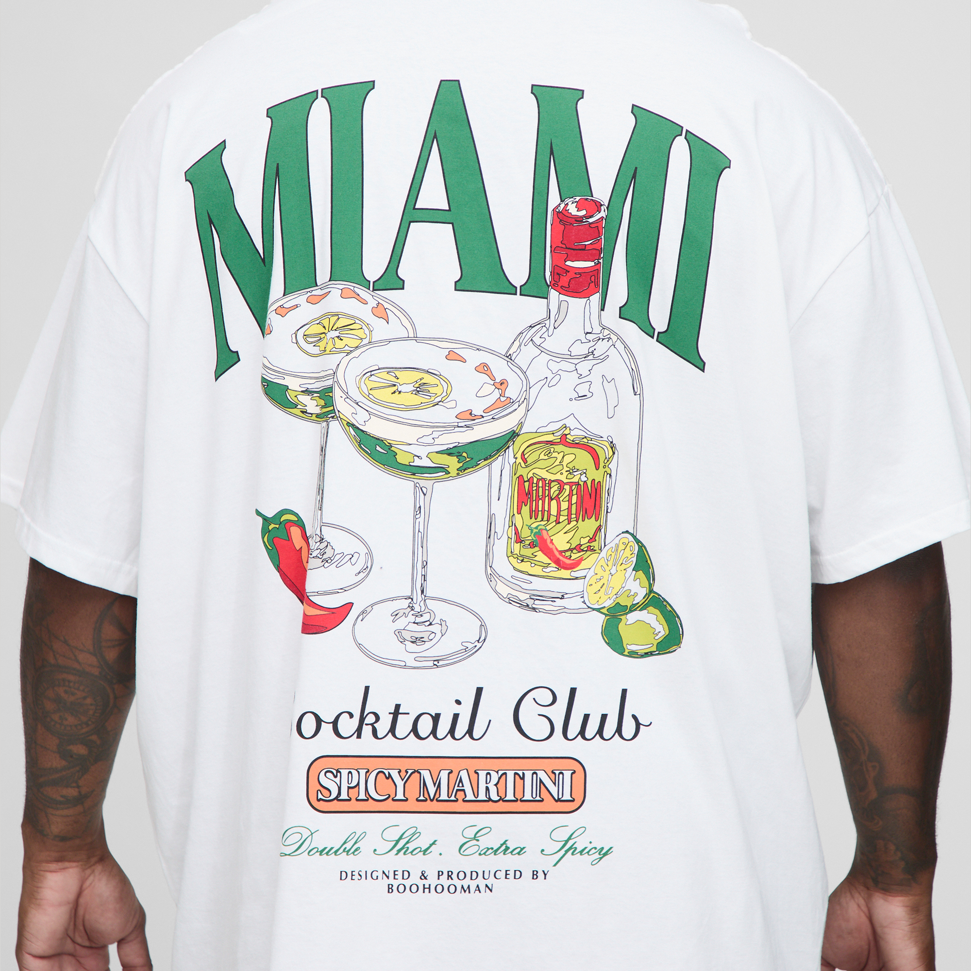 BOOHOOMAN Plus Oversized Miami Cocktail Club Printed T-Shirt