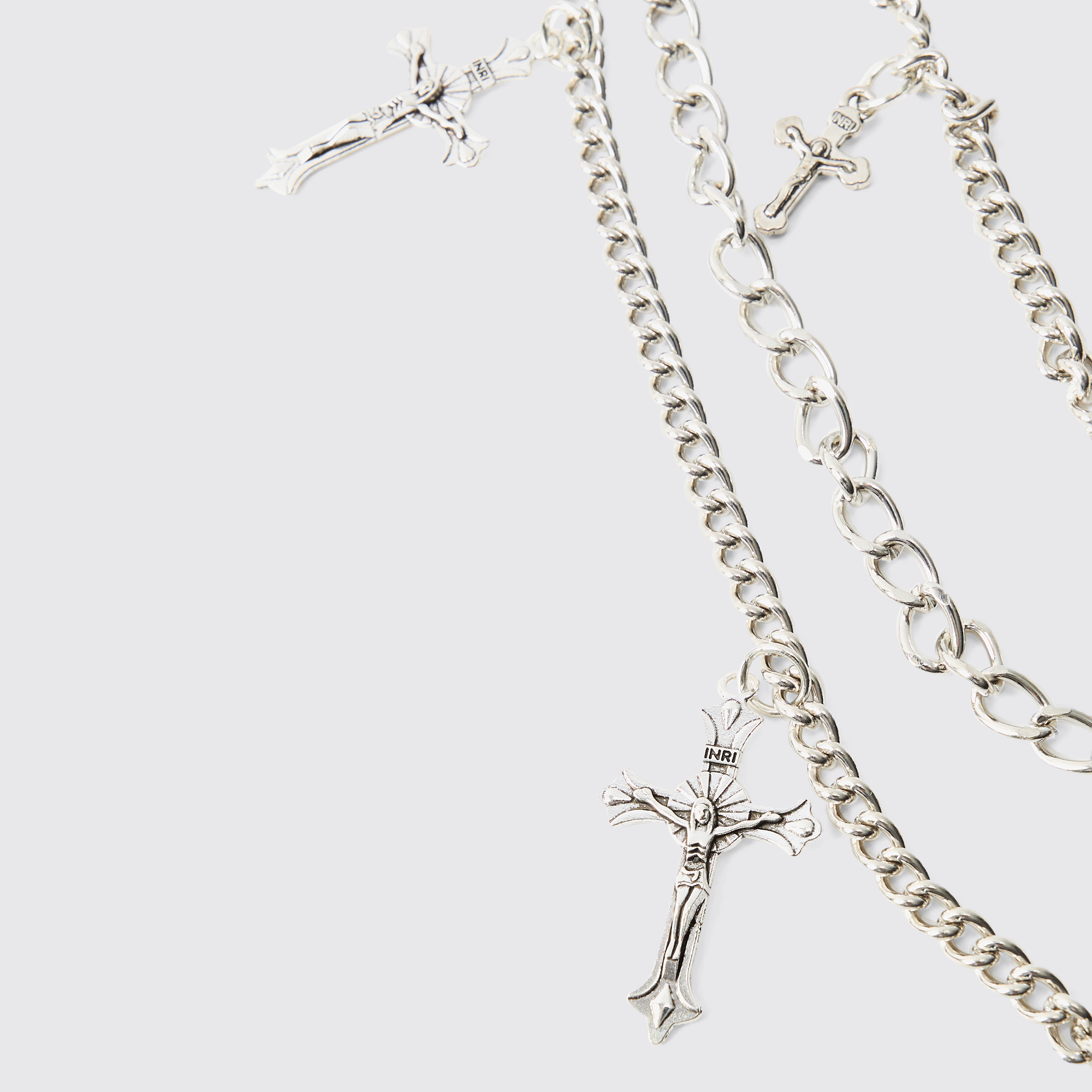 BOOHOOMAN Layered Cross Jean Chain In Silver