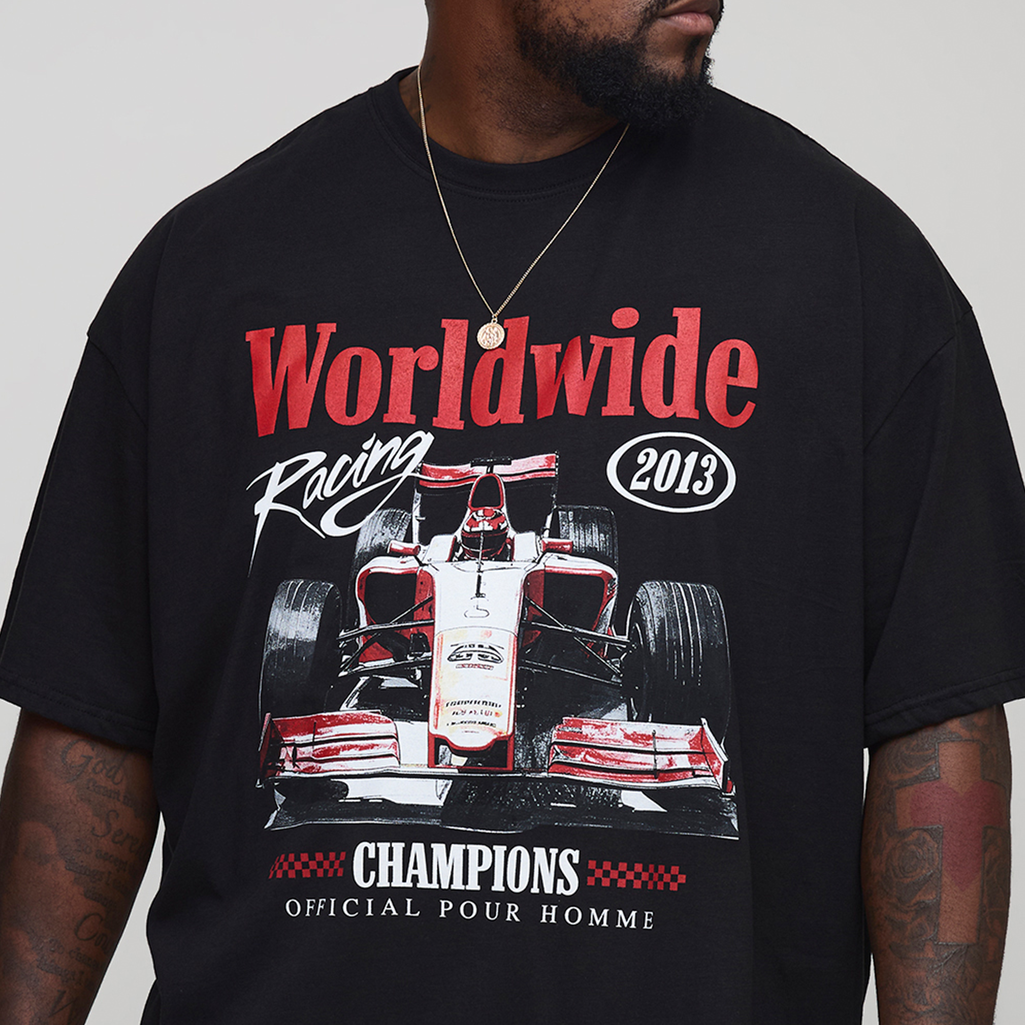 BOOHOOMAN Plus Oversized Worldwide Racing Print T-Shirt