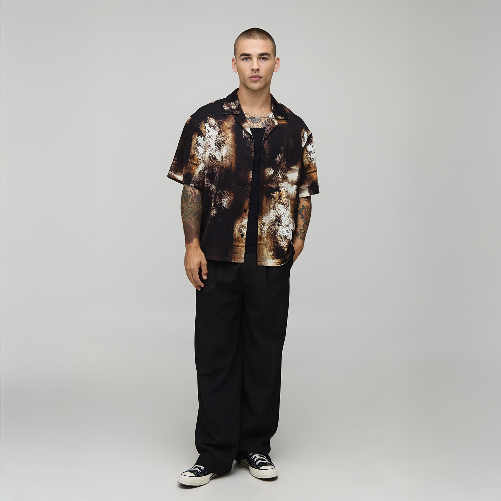 BOOHOOMAN Distorted Print Short Sleeve Oversized Shirt