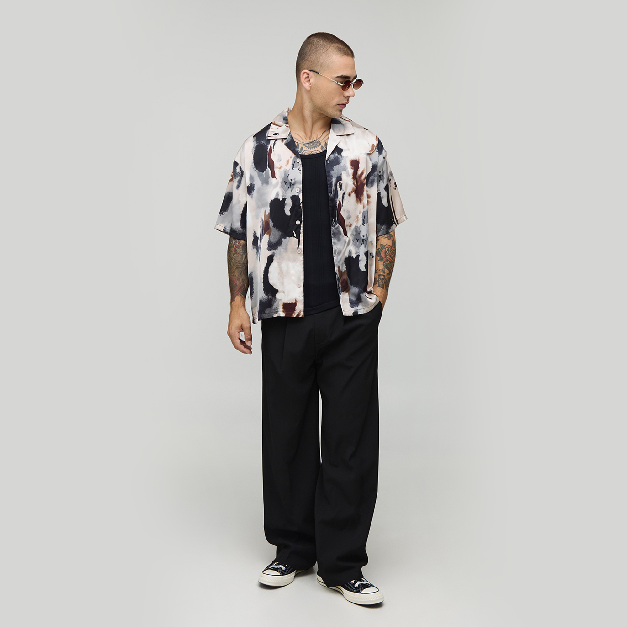 BOOHOOMAN Distorted Print Short Sleeve Oversized Shirt