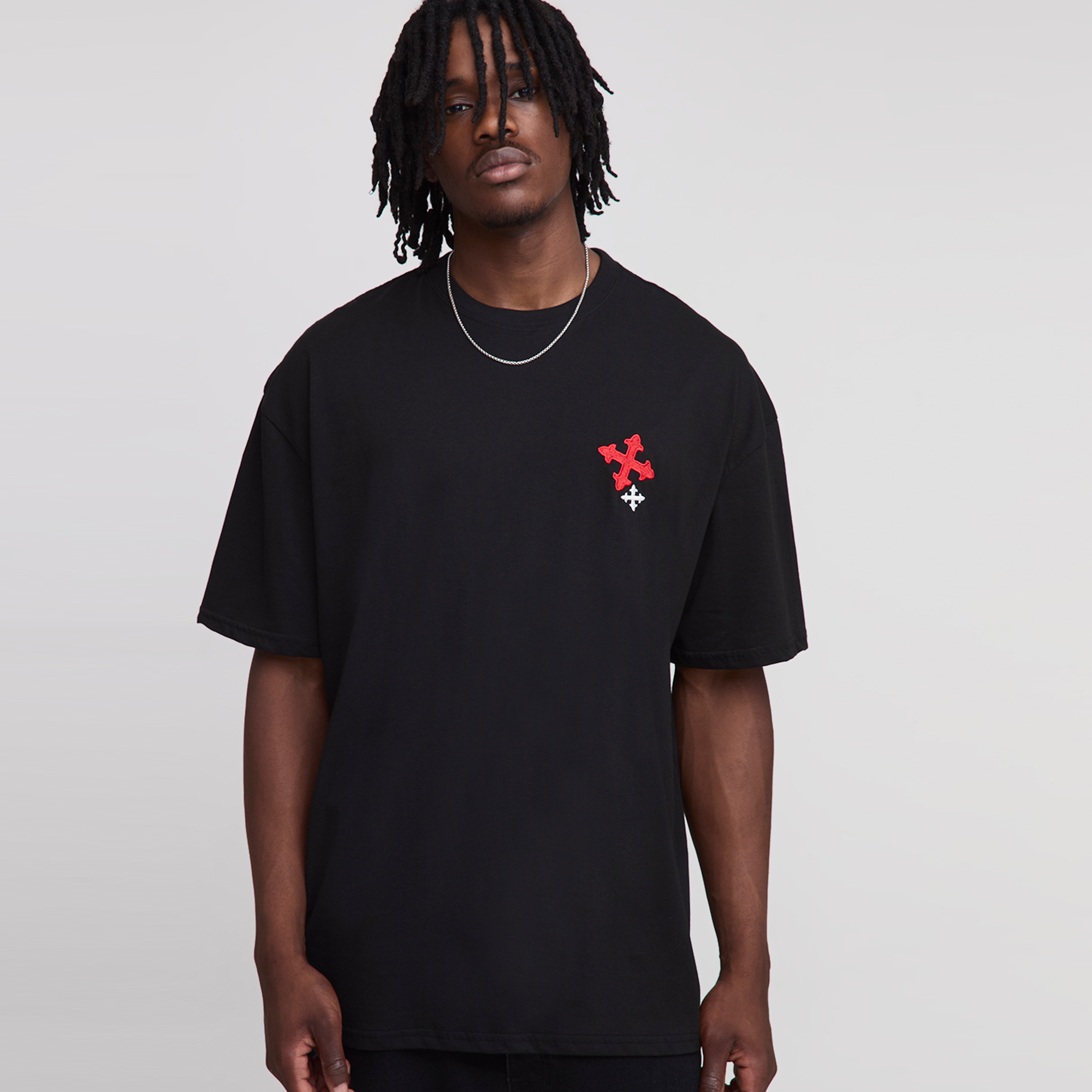 BOOHOOMAN Tall Oversized Cross Embroidery T-Shirt