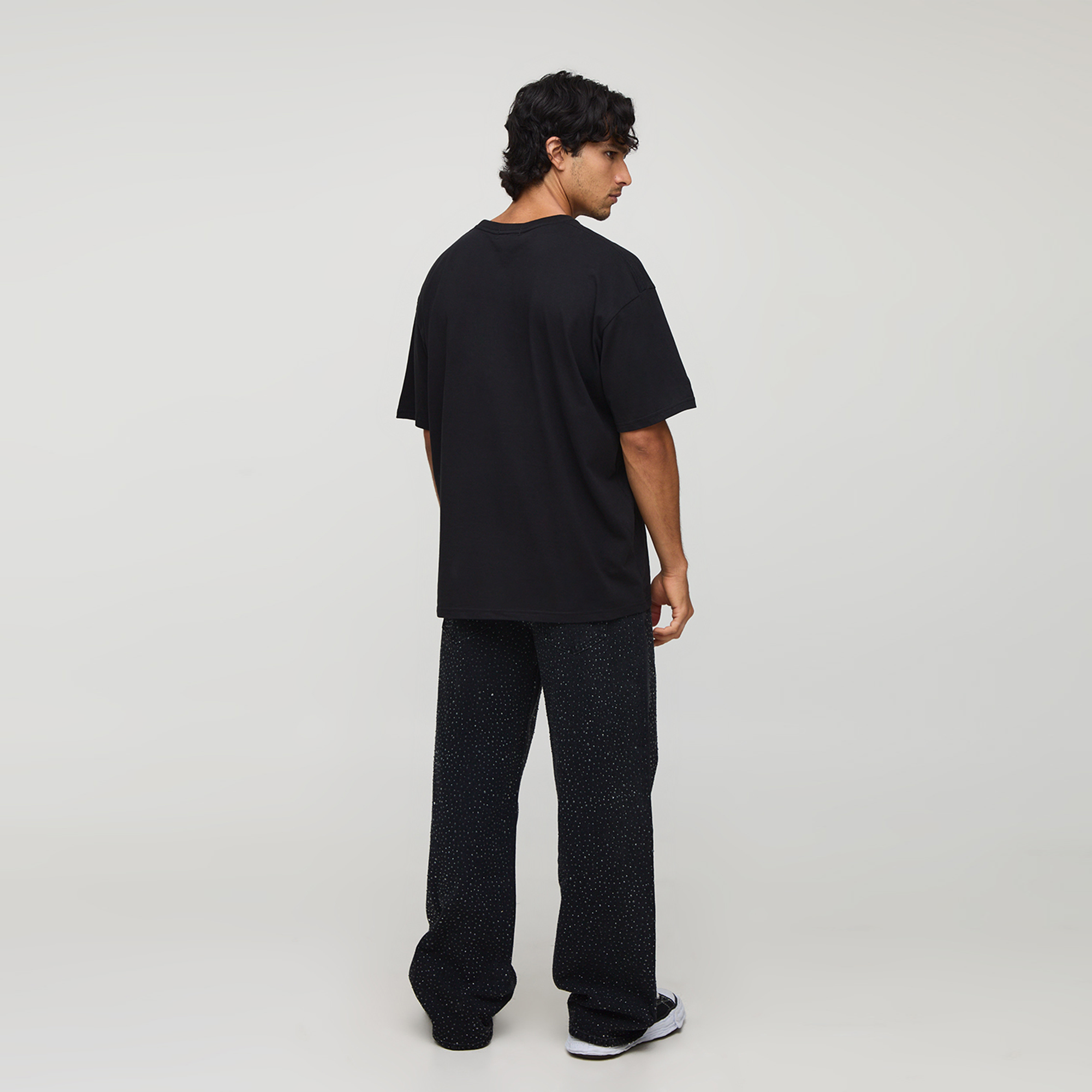 BOOHOOMAN Black Oversized Floral Rhinestone T-Shirt