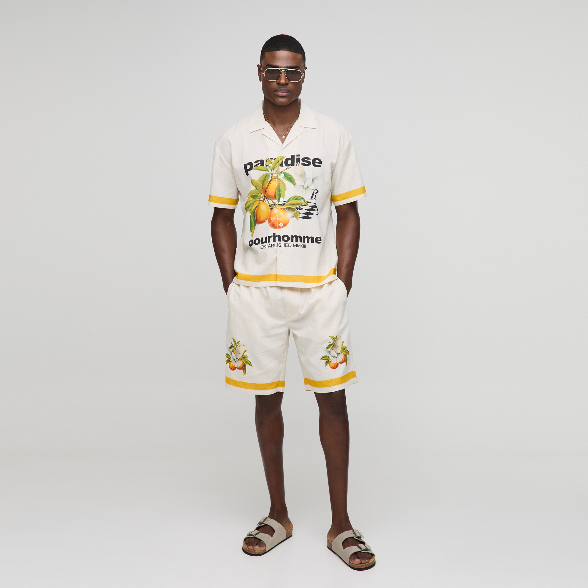 BOOHOOMAN Oversized Paradise Linen Blend Shirt & Short Set