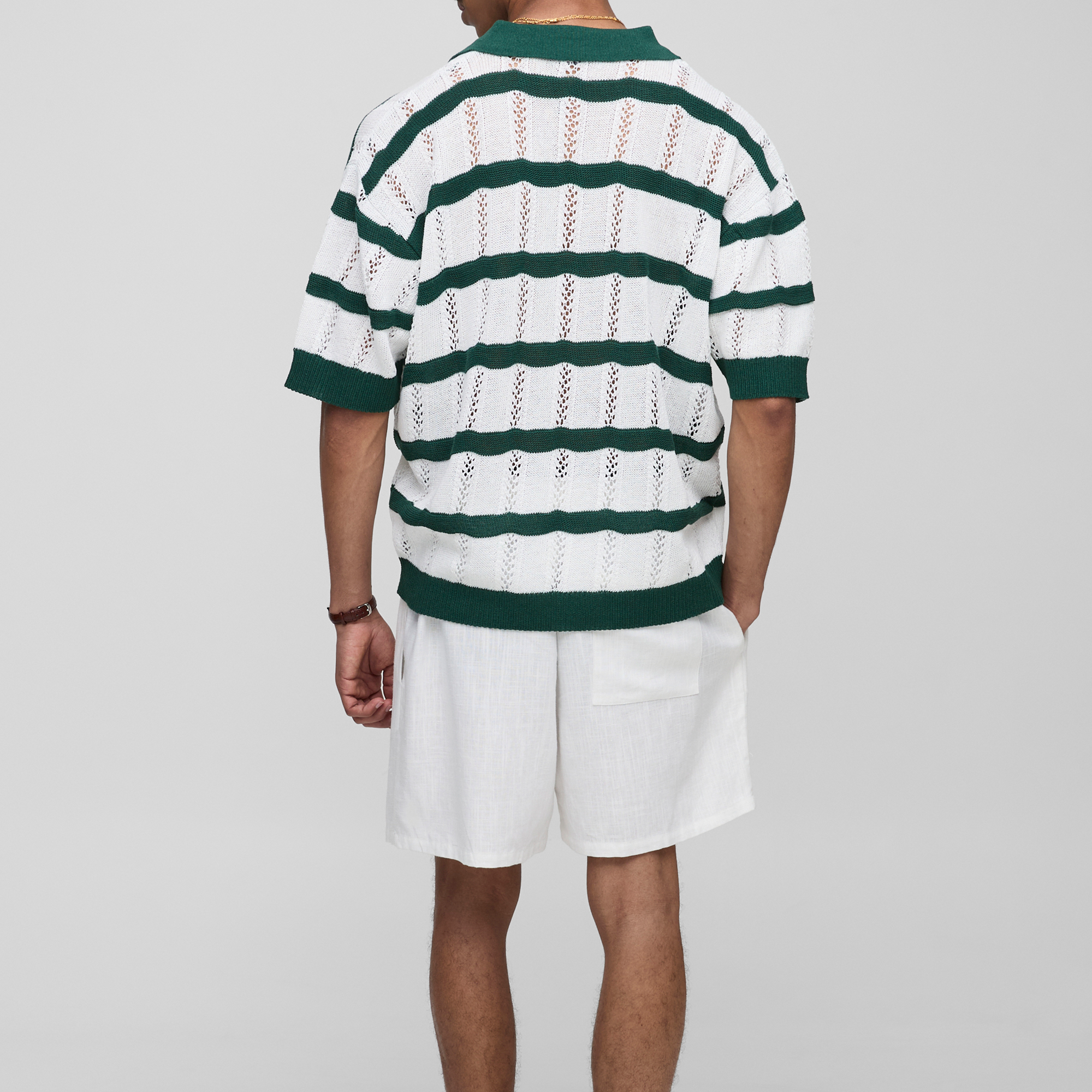 BOOHOOMAN Half & Half Waistband Relaxed Fit Linen Blend Shorts