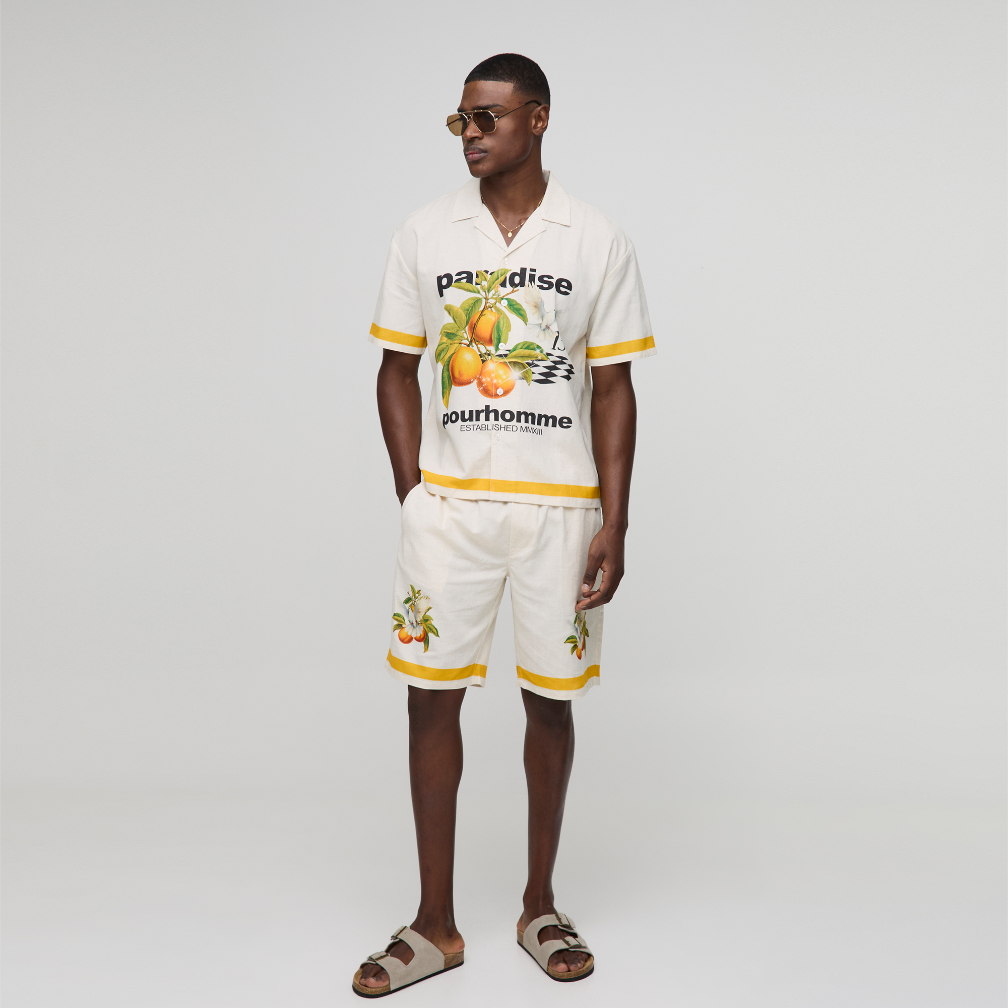 BOOHOOMAN Oversized Paradise Linen Blend Shirt & Short Set