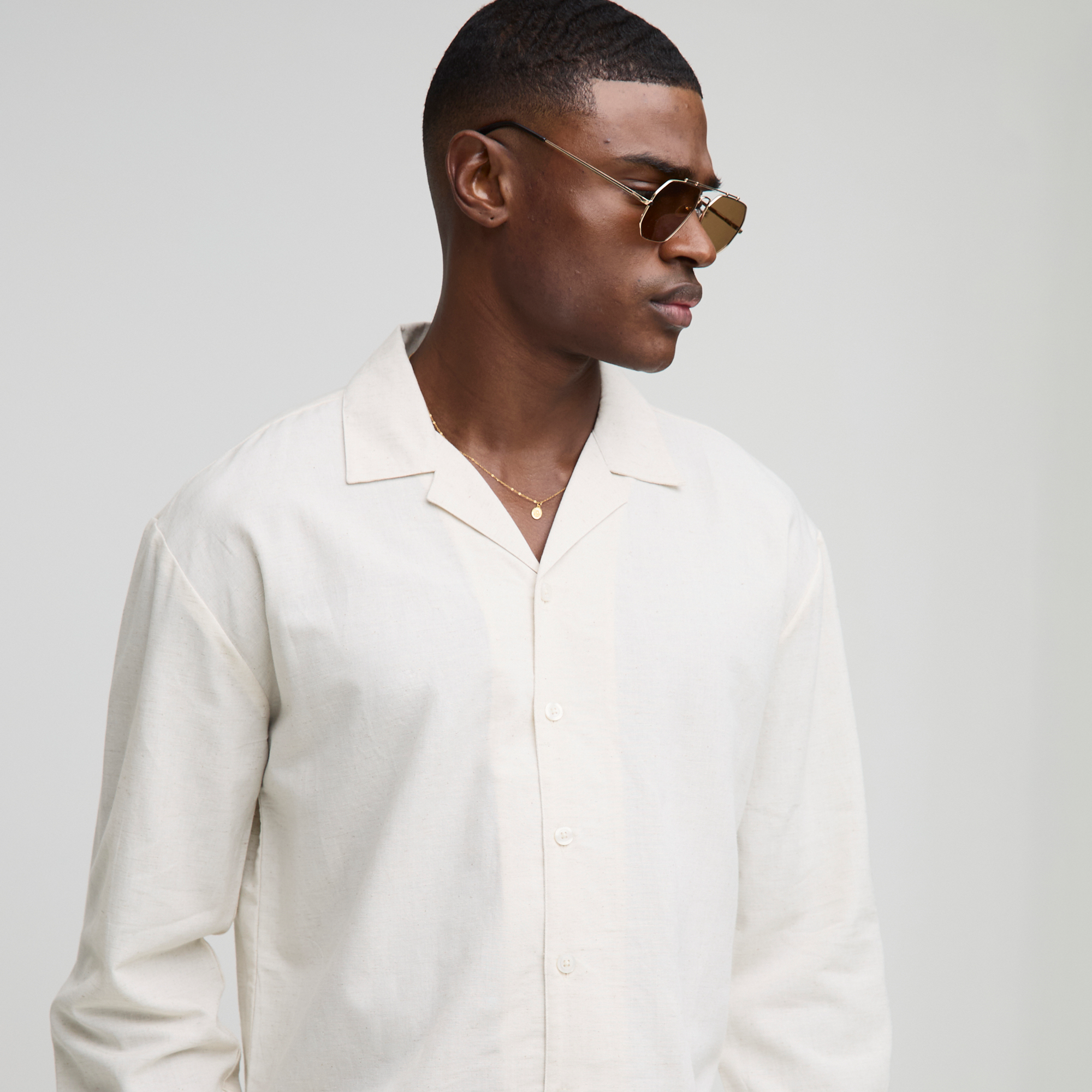 BOOHOOMAN Oversized Boxy Drop Revere Linen Blend Shirt