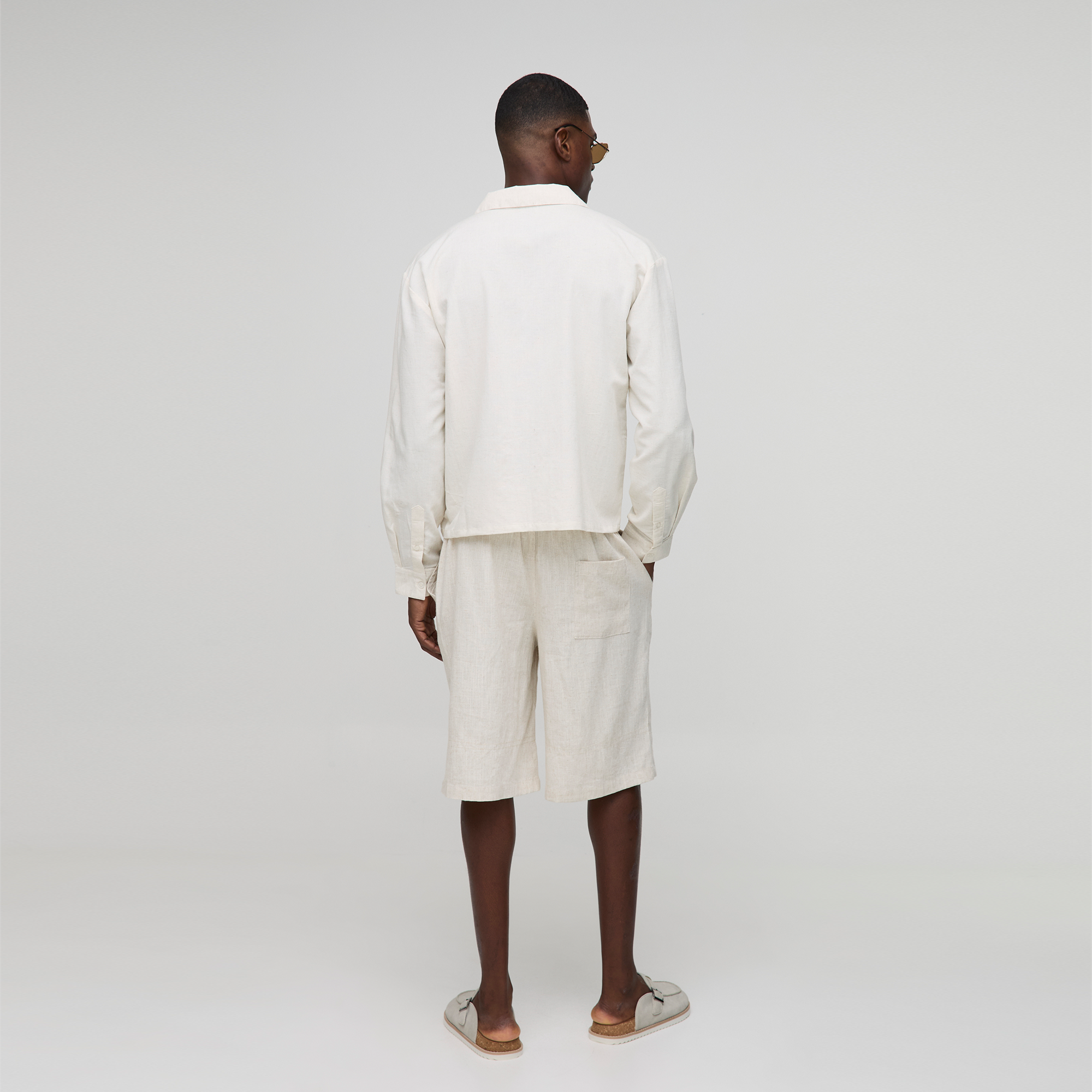 BOOHOOMAN Oversized Boxy Drop Revere Linen Blend Shirt