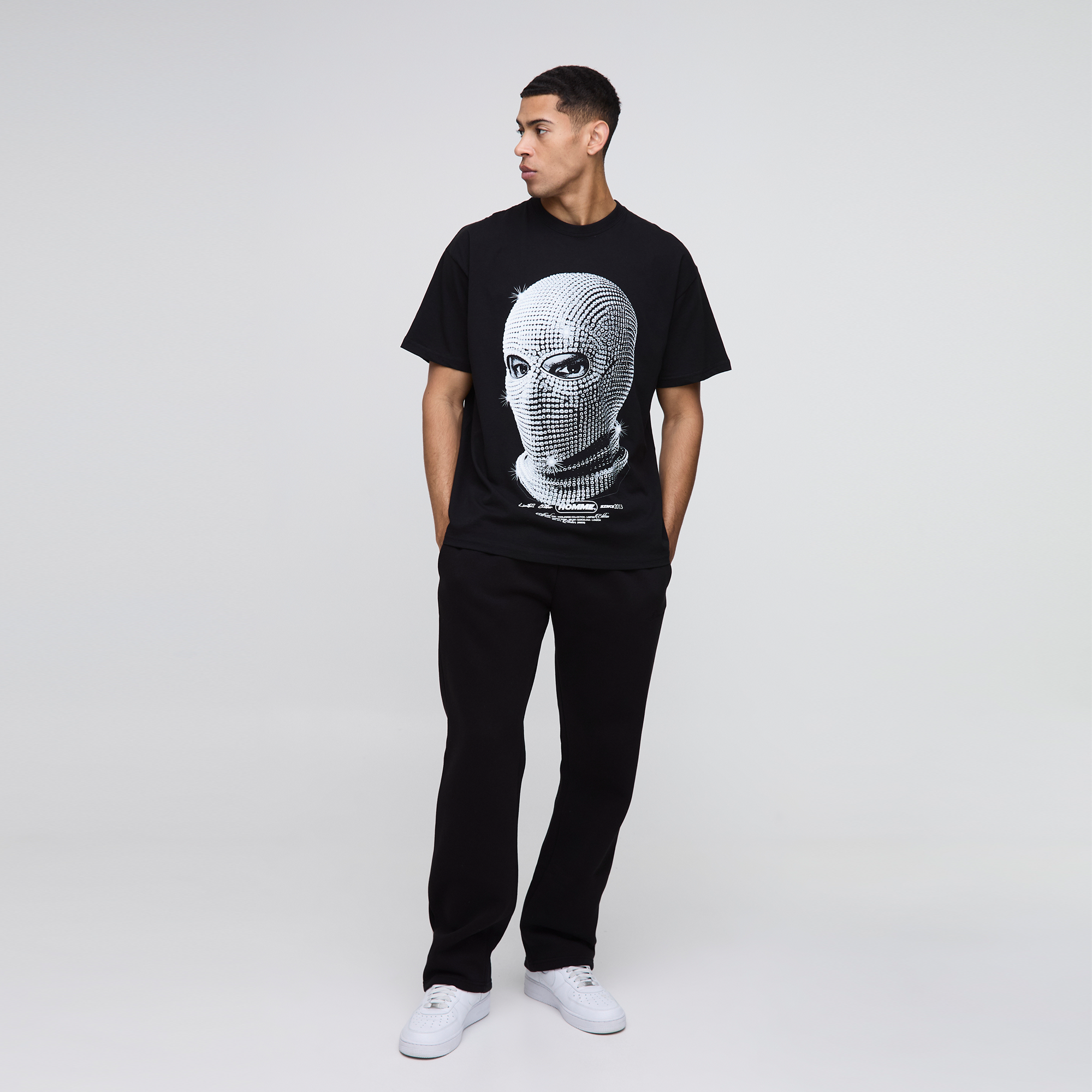 BOOHOOMAN Oversized Rhinestone Mask Print T-Shirt