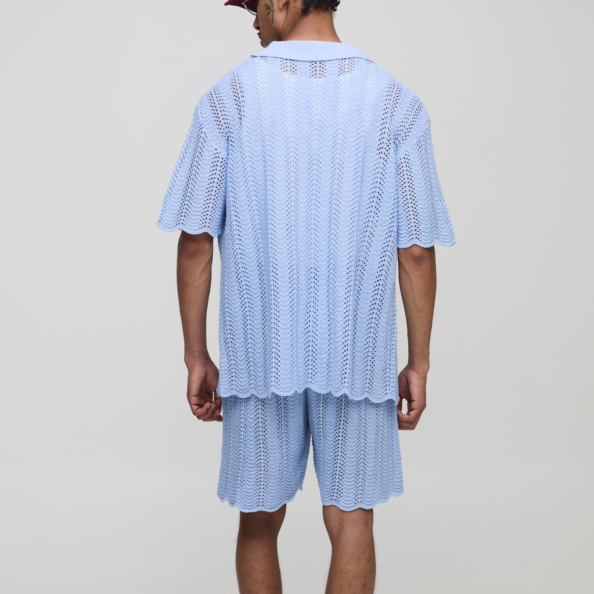 BOOHOOMAN Man Relaxed Embroidered Wavy Crochet Knitted Short