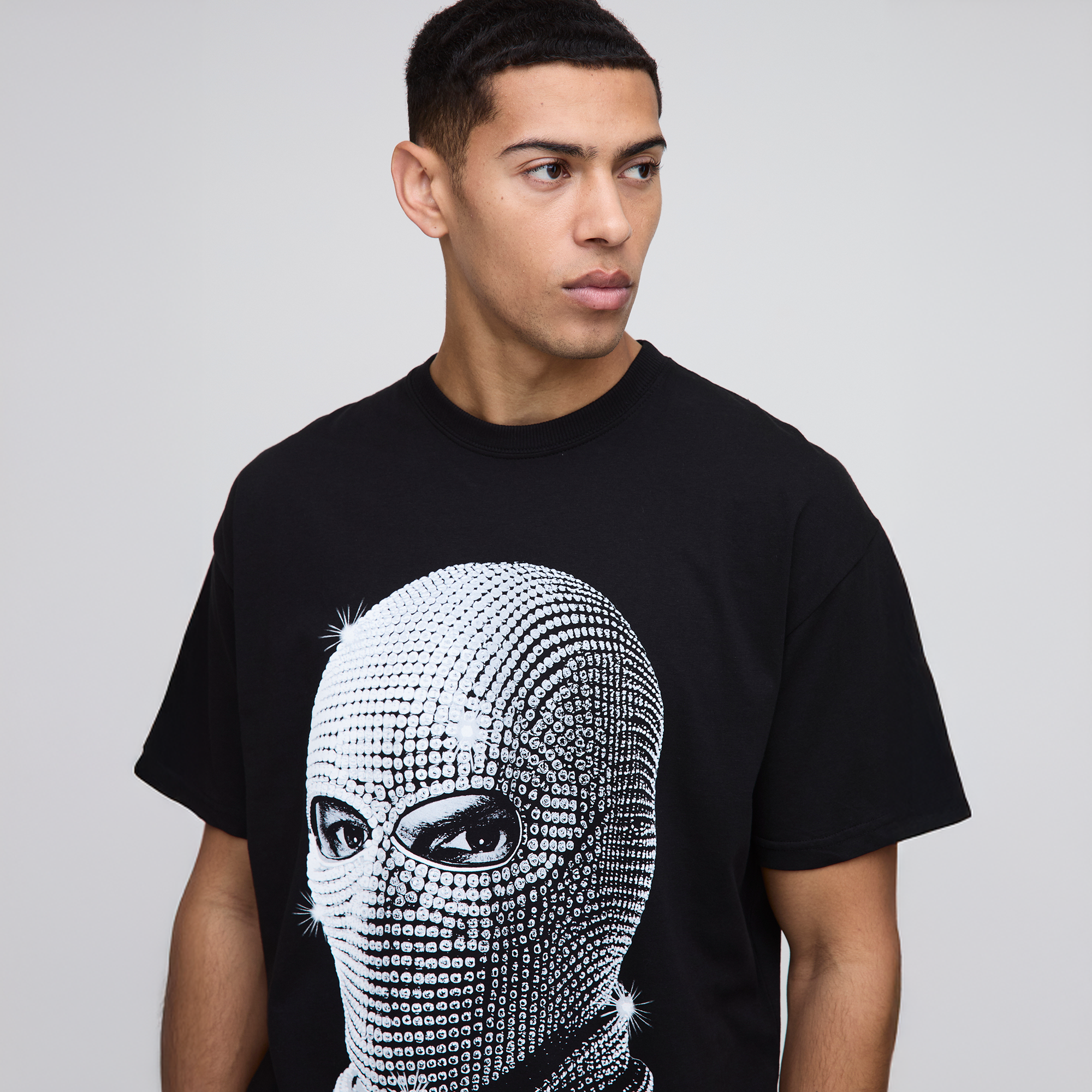 BOOHOOMAN Oversized Rhinestone Mask Print T-Shirt