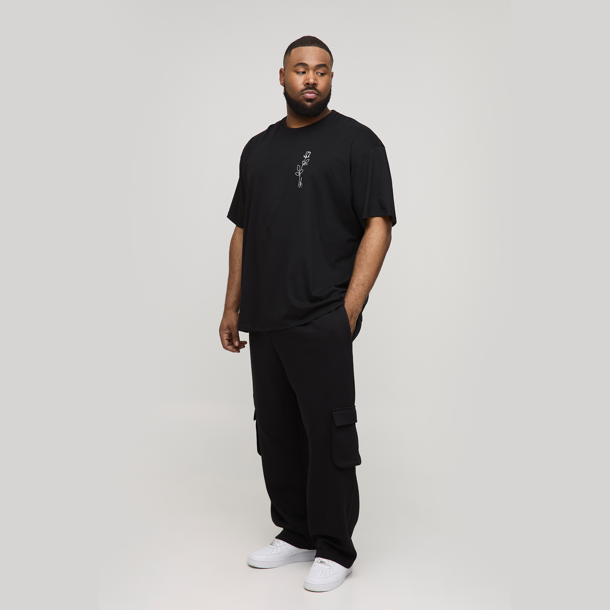 BOOHOOMAN Plus Oversized Floral Line Drawing Print T-Shirt