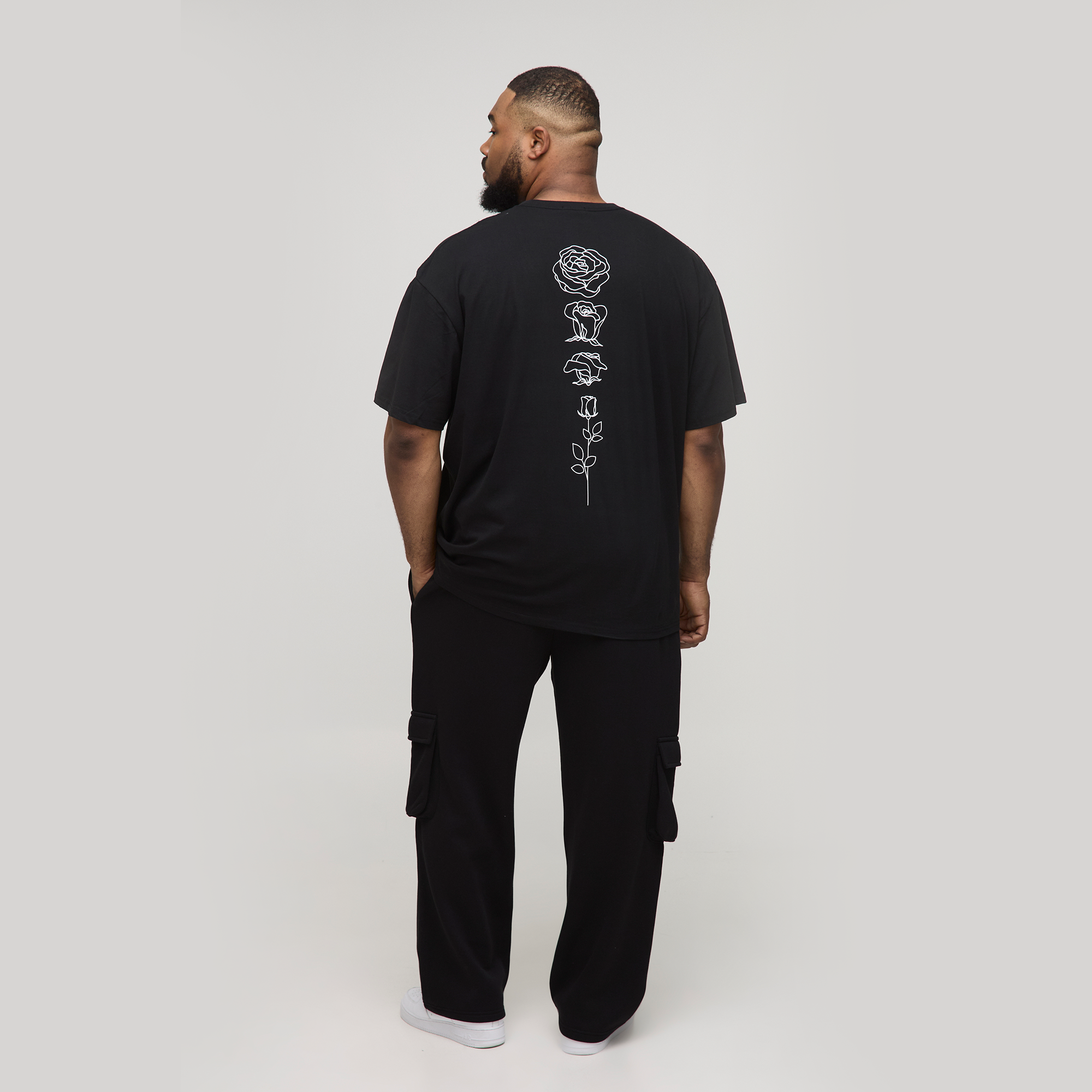 BOOHOOMAN Plus Oversized Floral Line Drawing Print T-Shirt