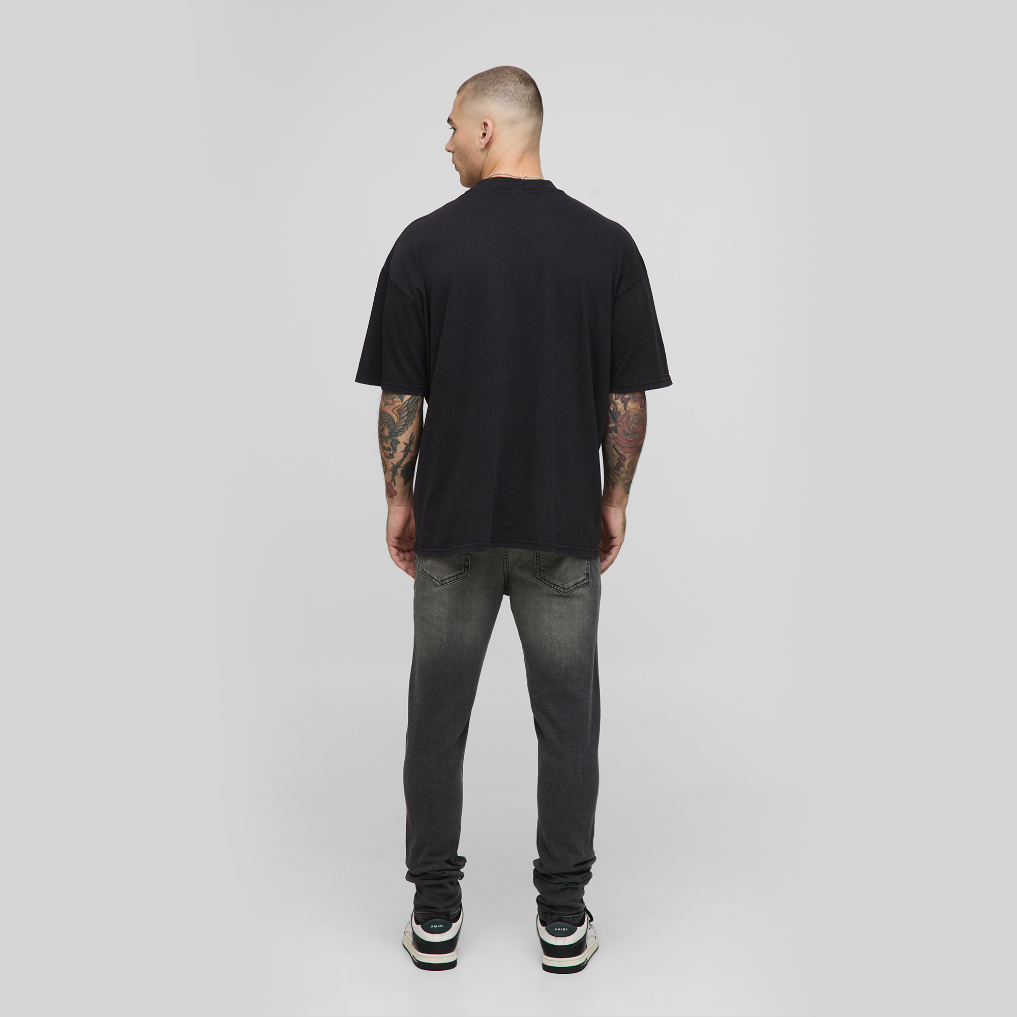 BOOHOOMAN Black Oversized Extended Neck BM Crest T-Shirt