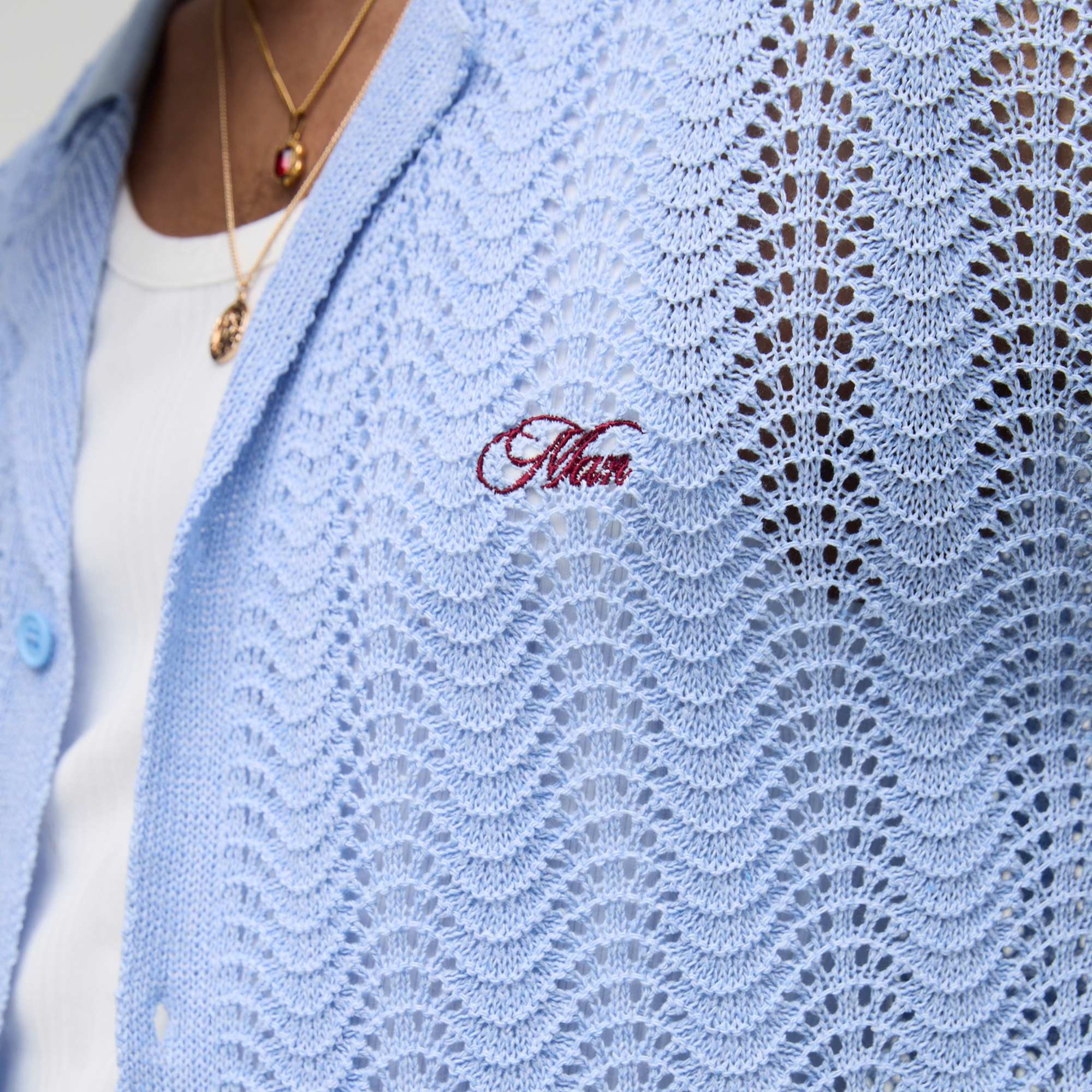 BOOHOOMAN Man Embroidered Relaxed Crochet Wavy Knitted Shirt