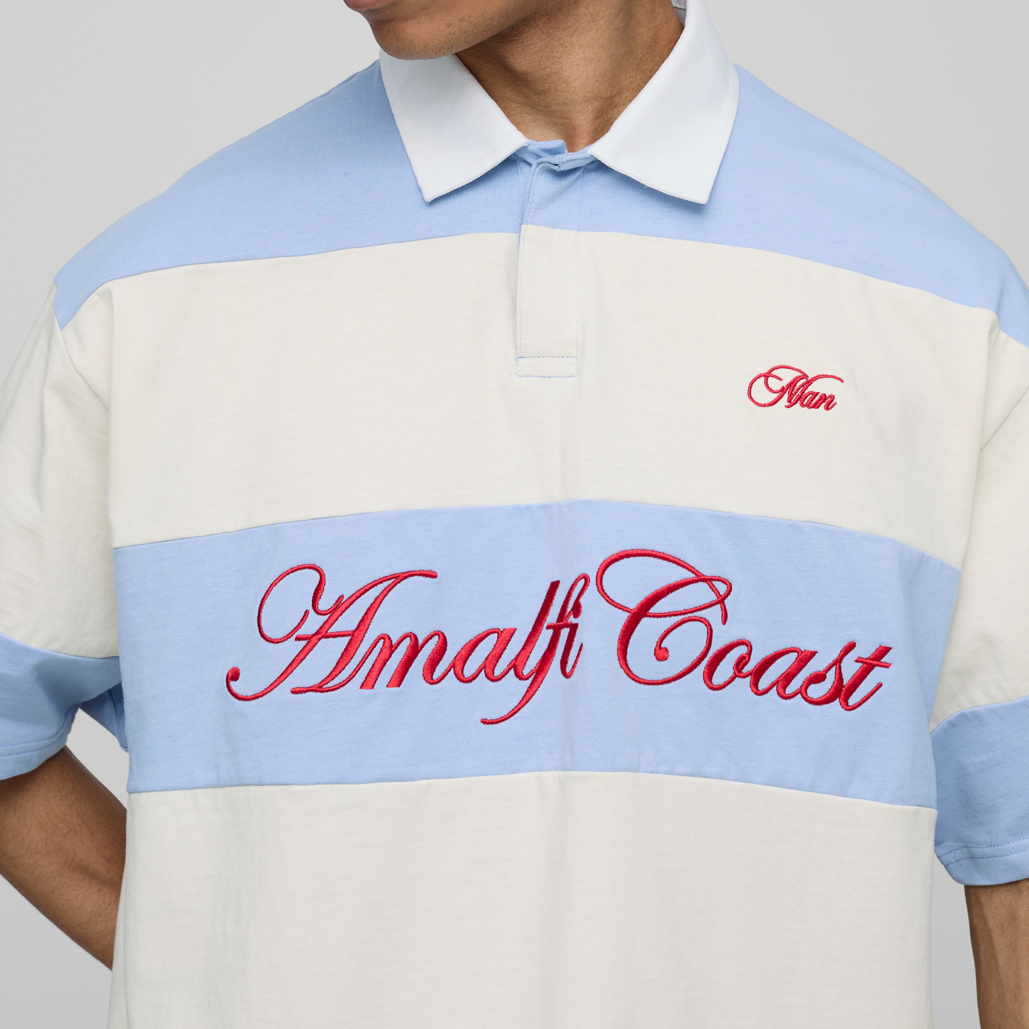 BOOHOOMAN Oversized Amalfi Striped Rugby Polo