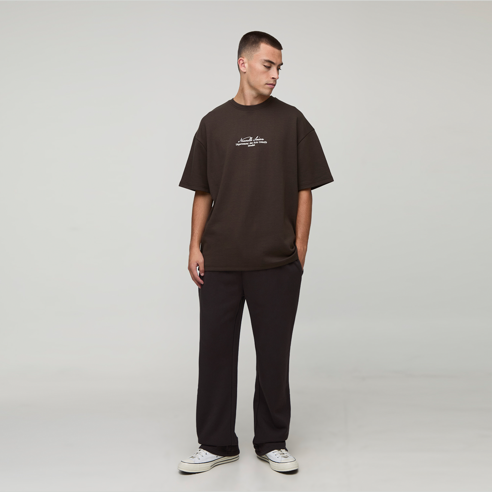 BOOHOOMAN Chocolate Oversized Super Heavyweight Embroidered T-shirt