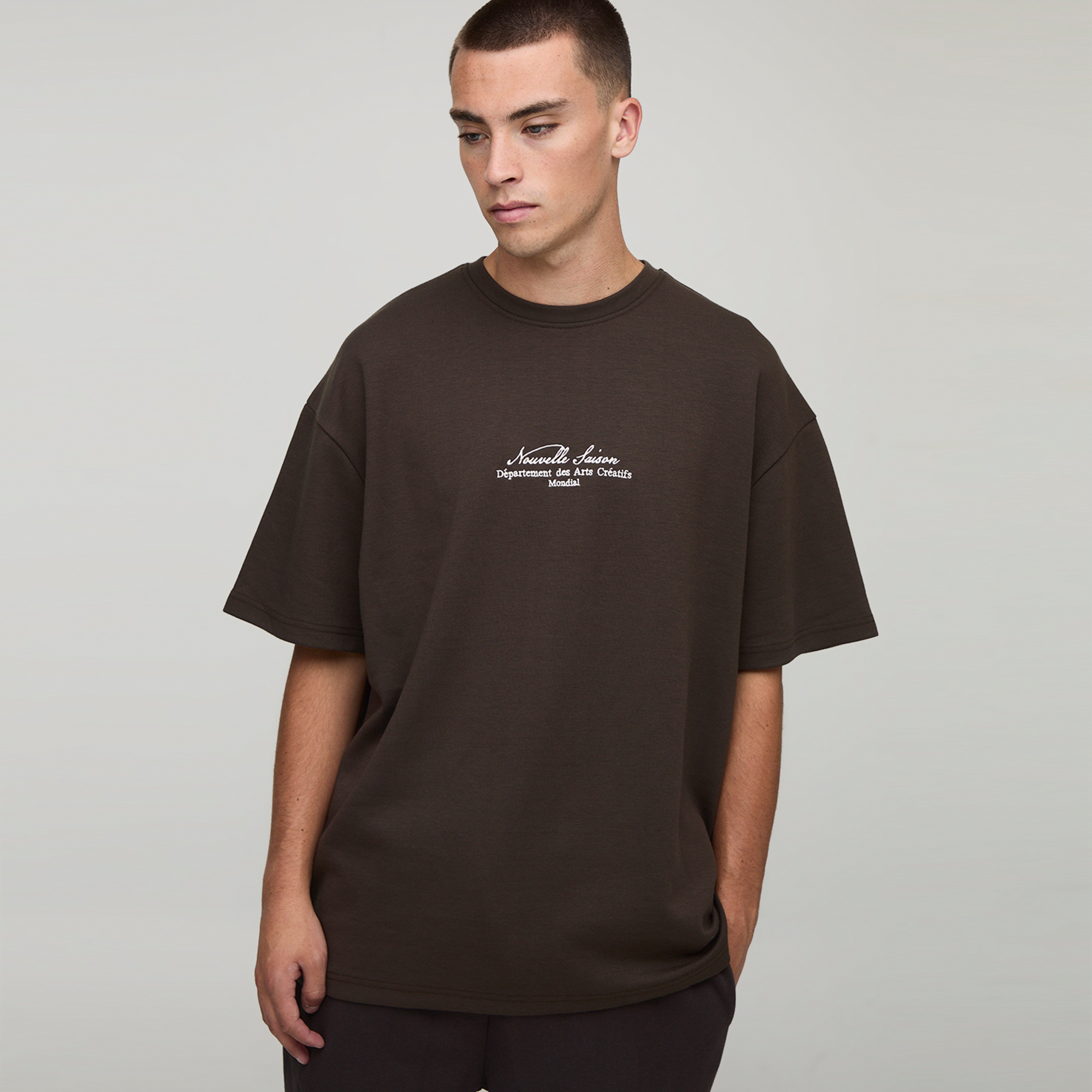 BOOHOOMAN Chocolate Oversized Super Heavyweight Embroidered T-shirt