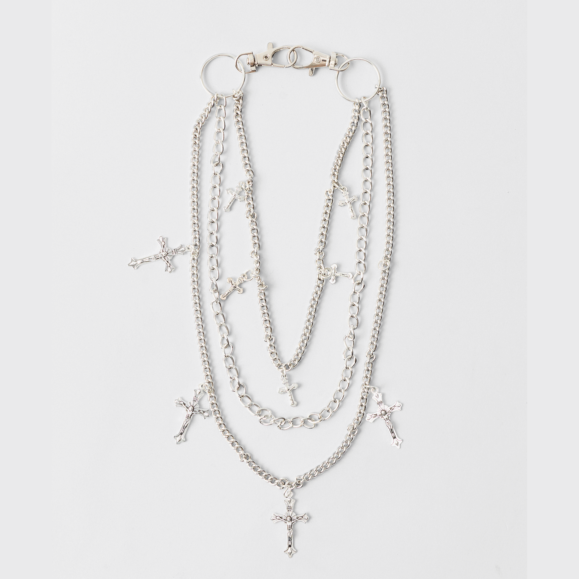 BOOHOOMAN Layered Cross Jean Chain In Silver