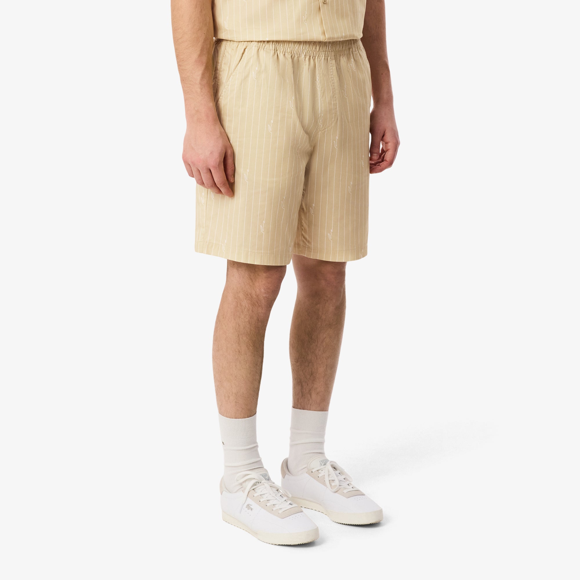LACOSTE Men Crocodile Print Stripe Cotton Shorts