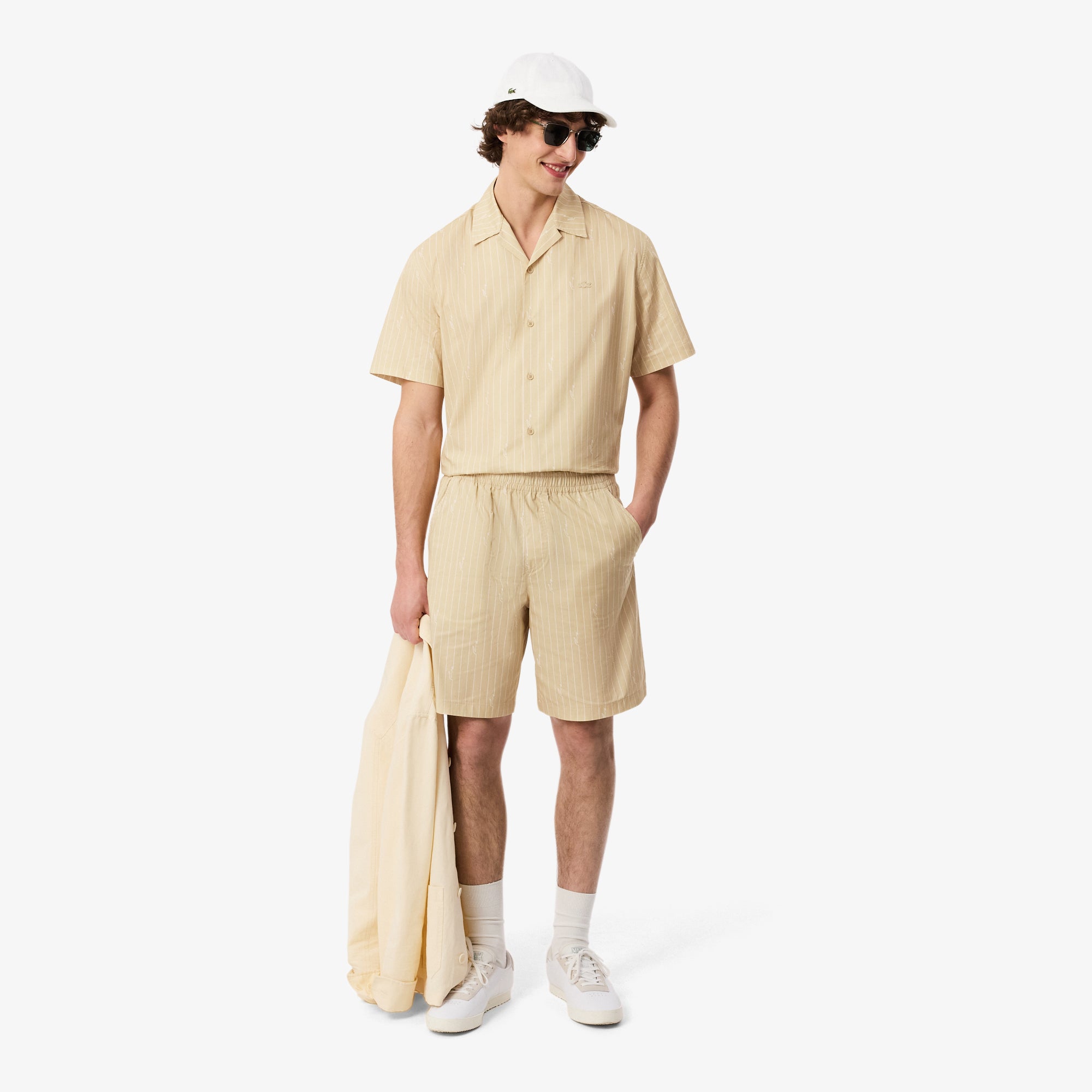 LACOSTE Men Crocodile Print Stripe Cotton Shorts