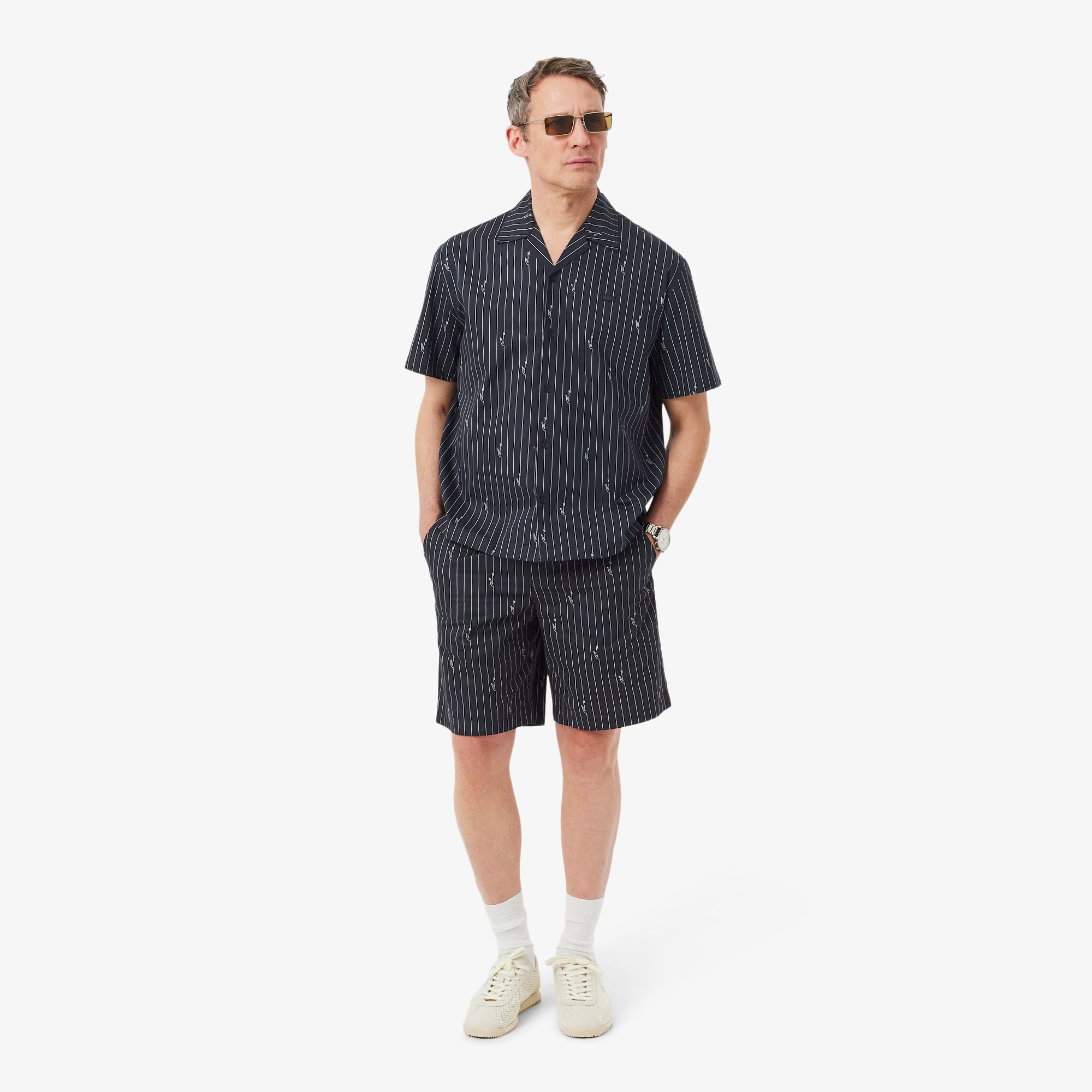 LACOSTE Men Crocodile Print Stripe Cotton Shorts