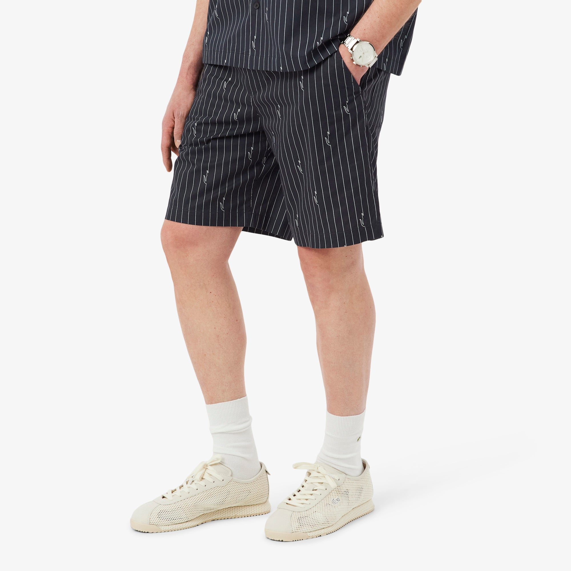 LACOSTE Men Crocodile Print Stripe Cotton Shorts