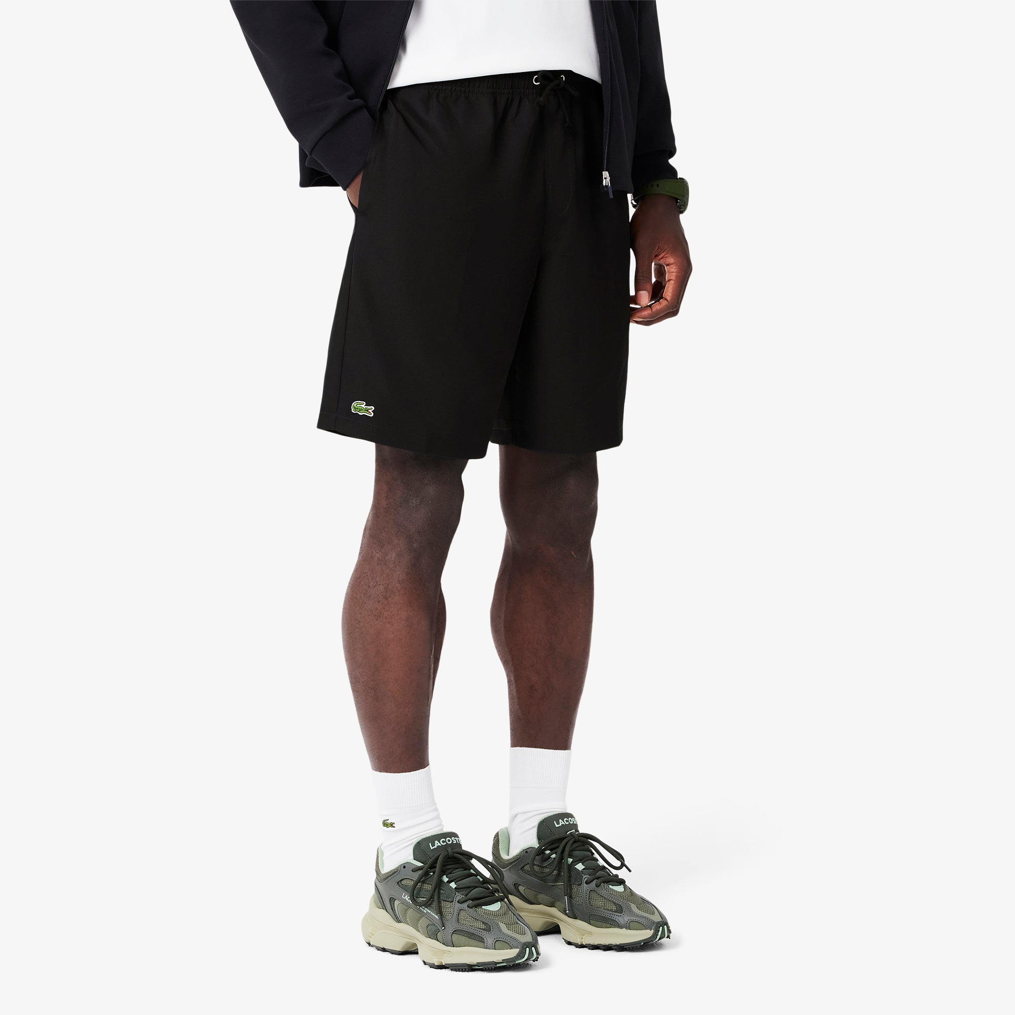 LACOSTE Men's Sport Tennis Shorts In Solid Diamond Weave Taffeta