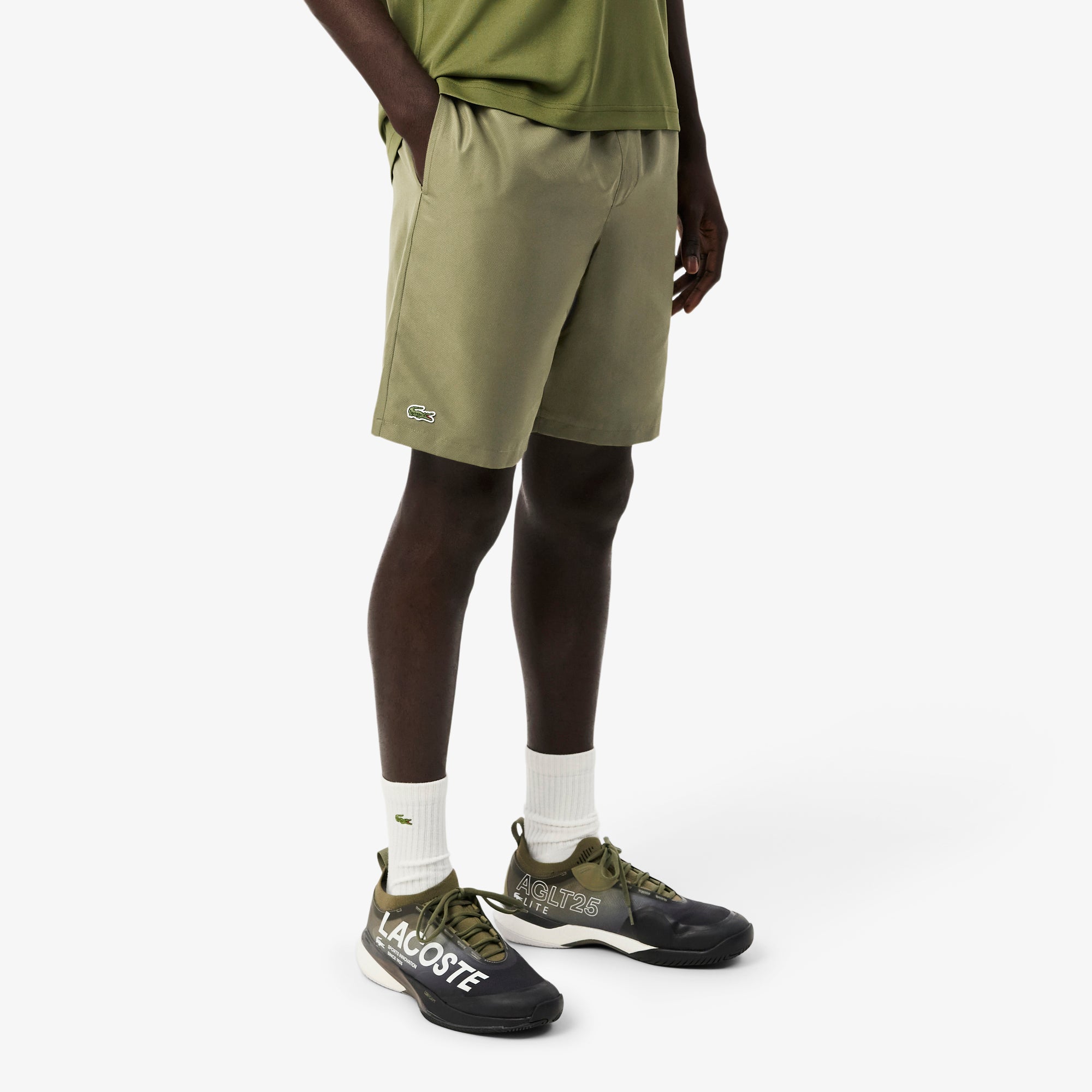 LACOSTE Men's Sport Tennis Shorts In Solid Diamond Weave Taffeta