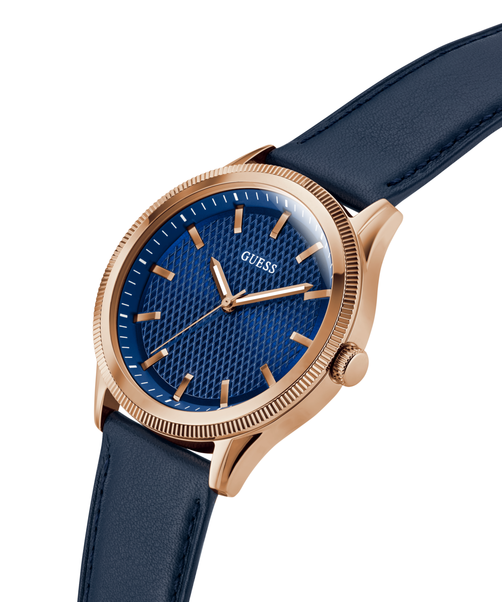 GUESS Mens Navy Rose Gold Tone Analog Watch