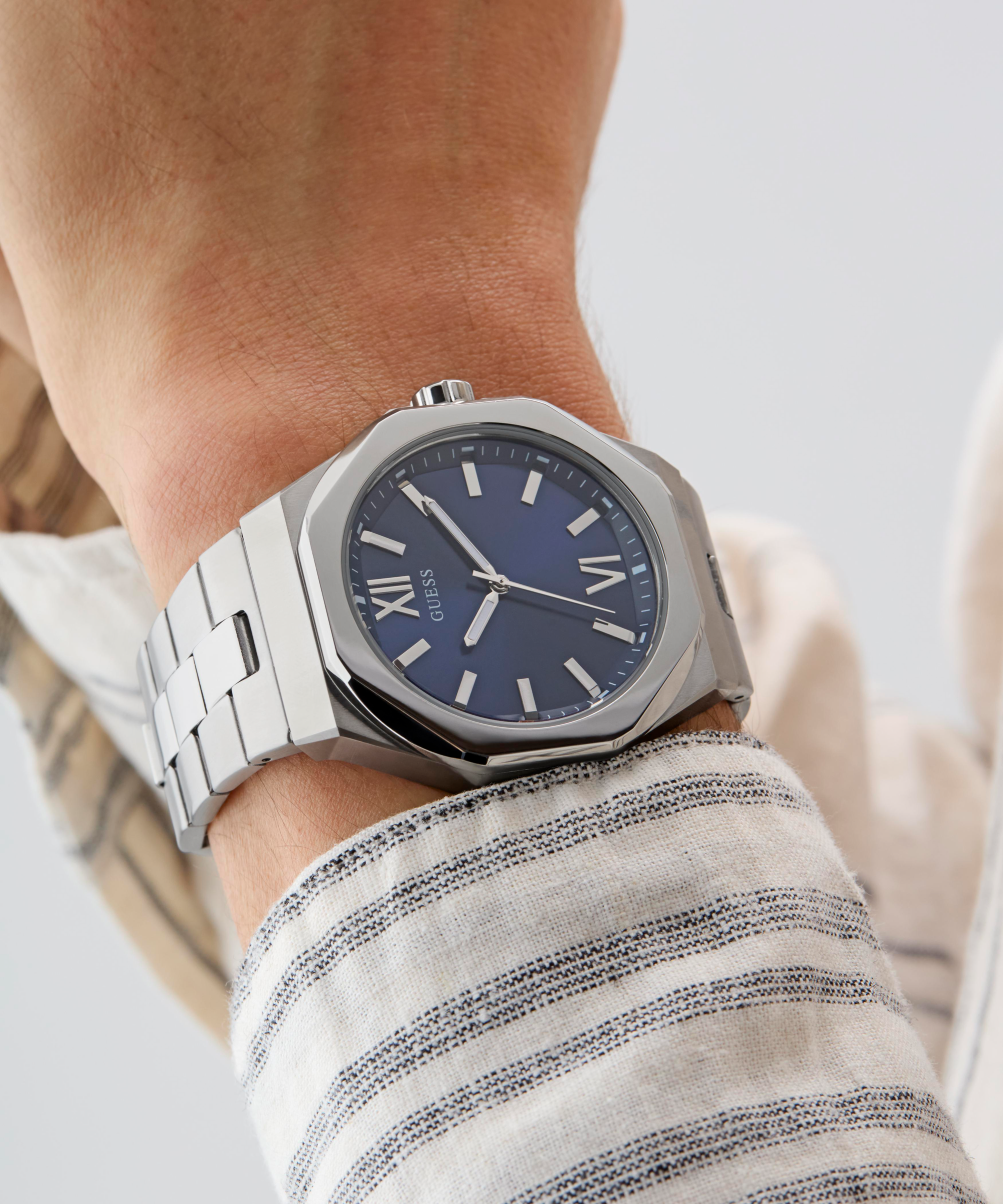 GUESS Men's Silver Tone Analog Watch