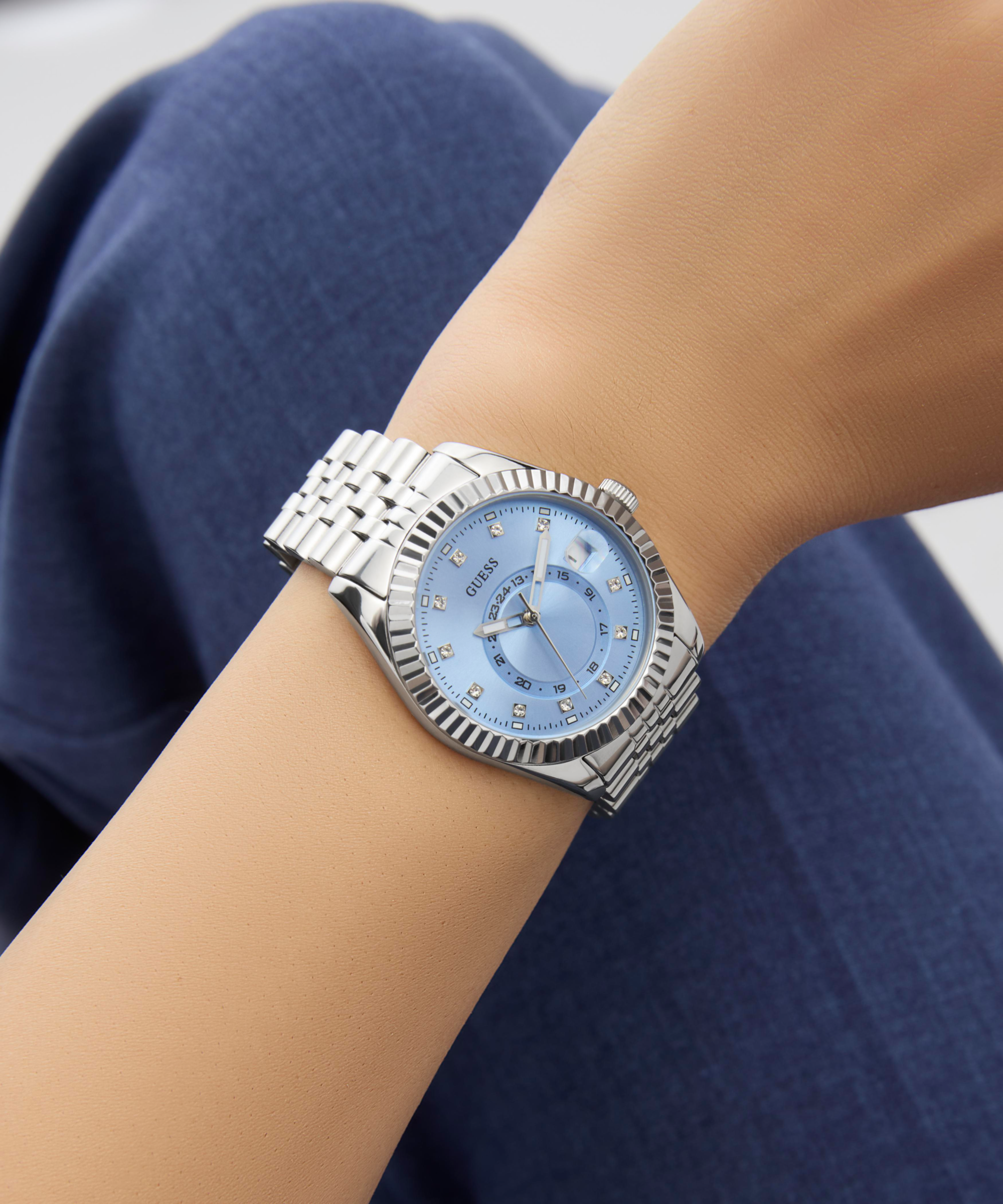 GUESS Ladies Jada Silver Tone Multi-function Date Watch