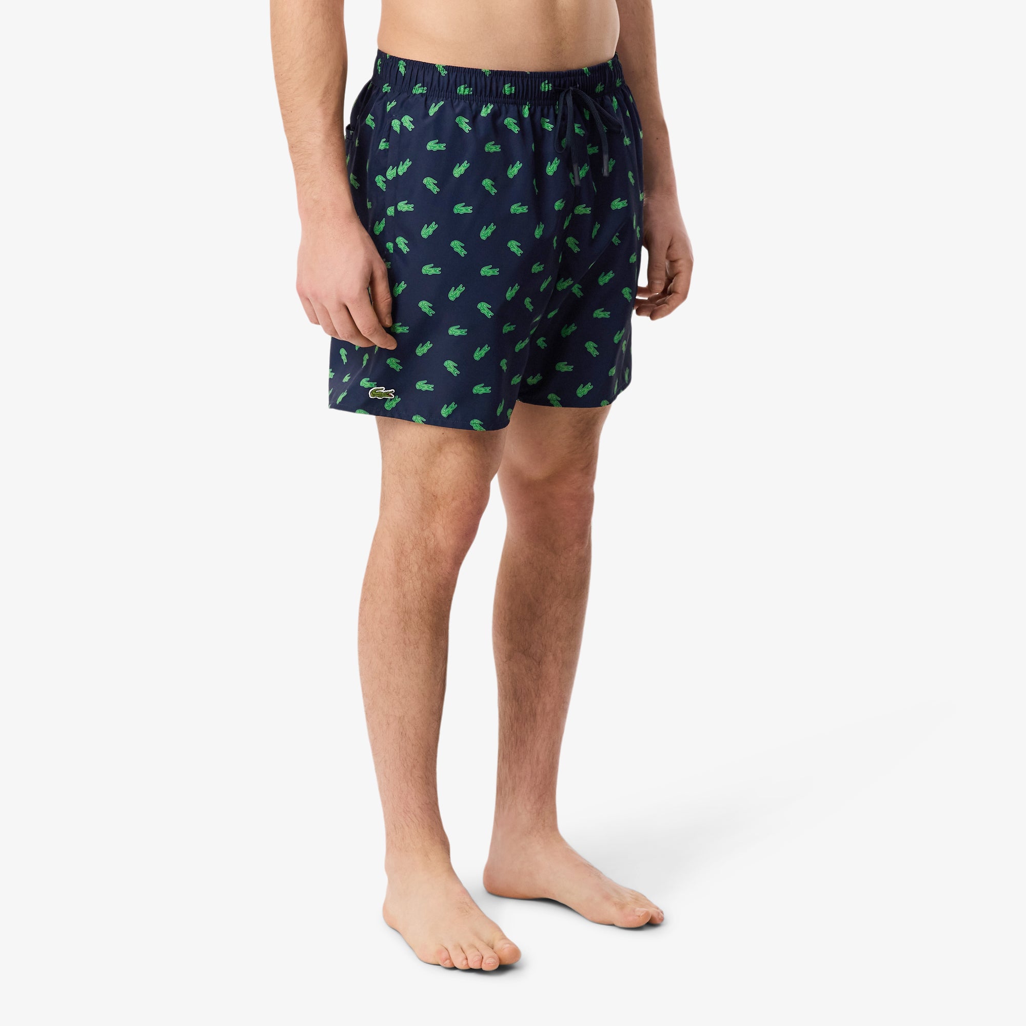 LACOSTE Mid Length Crocodile Print Swim Trunks