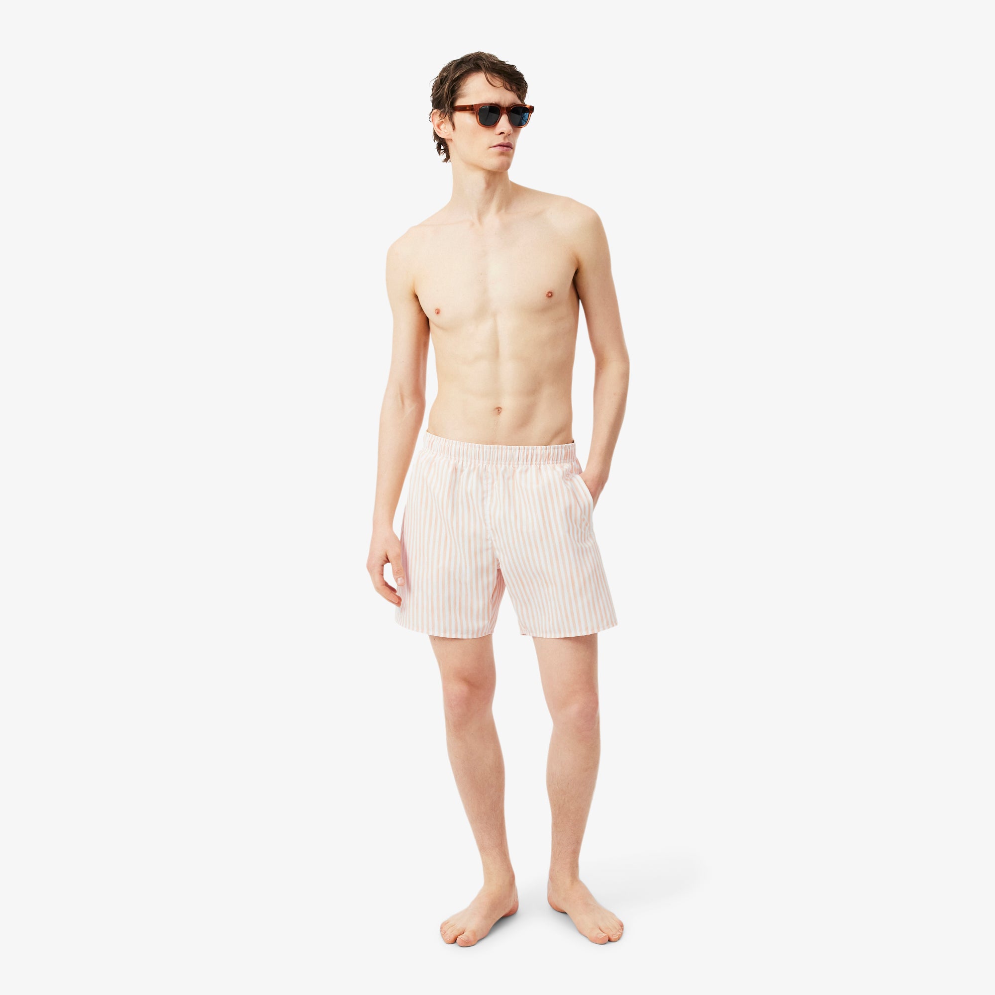 LACOSTE Men Mid Length Stripe Swim Trunks