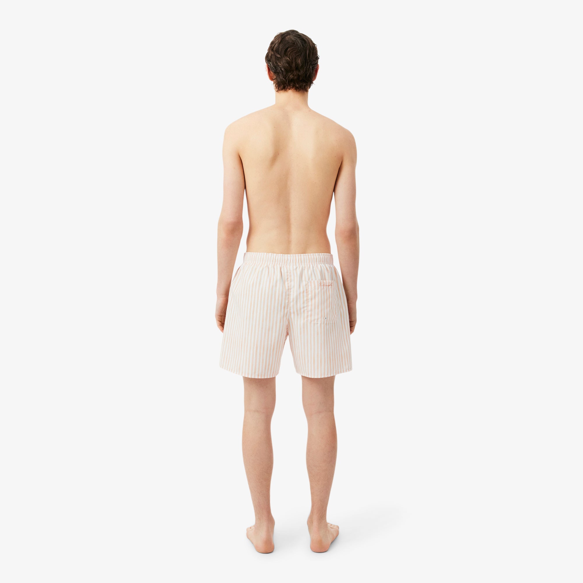 LACOSTE Men Mid Length Stripe Swim Trunks