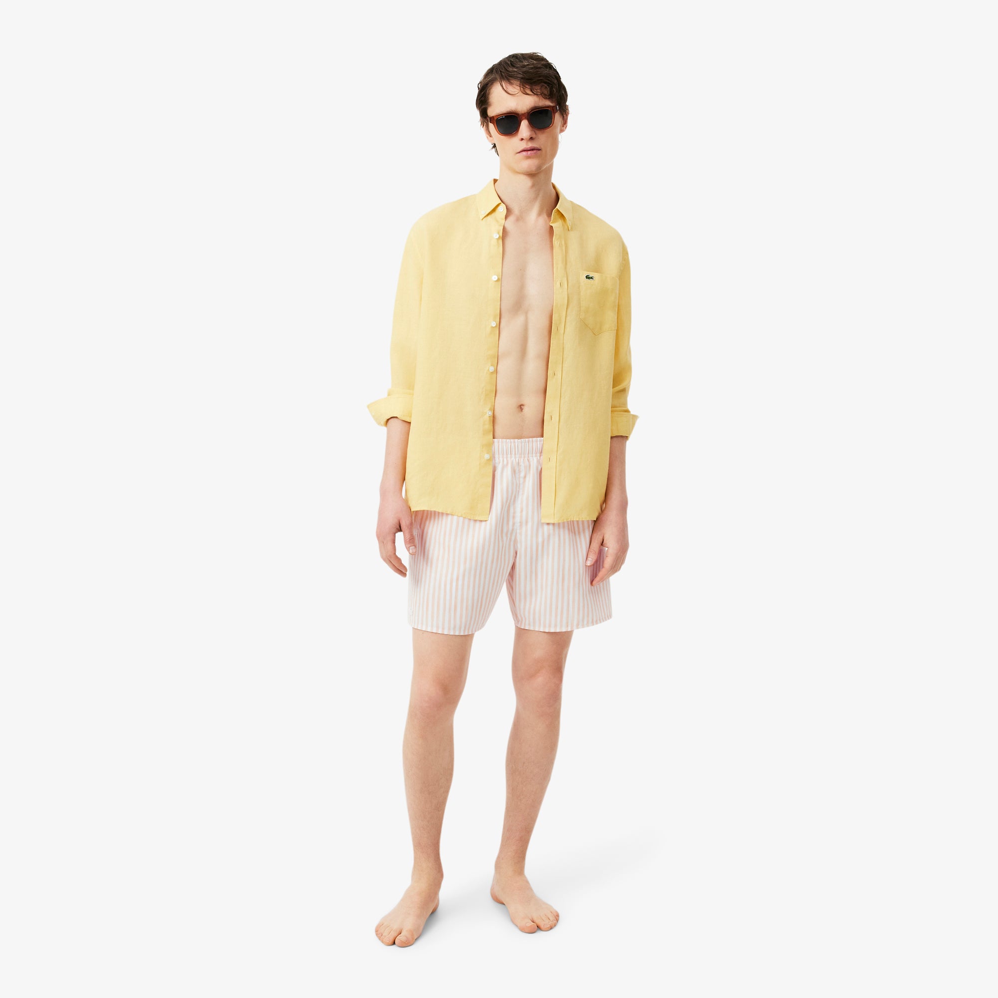 LACOSTE Men Mid Length Stripe Swim Trunks
