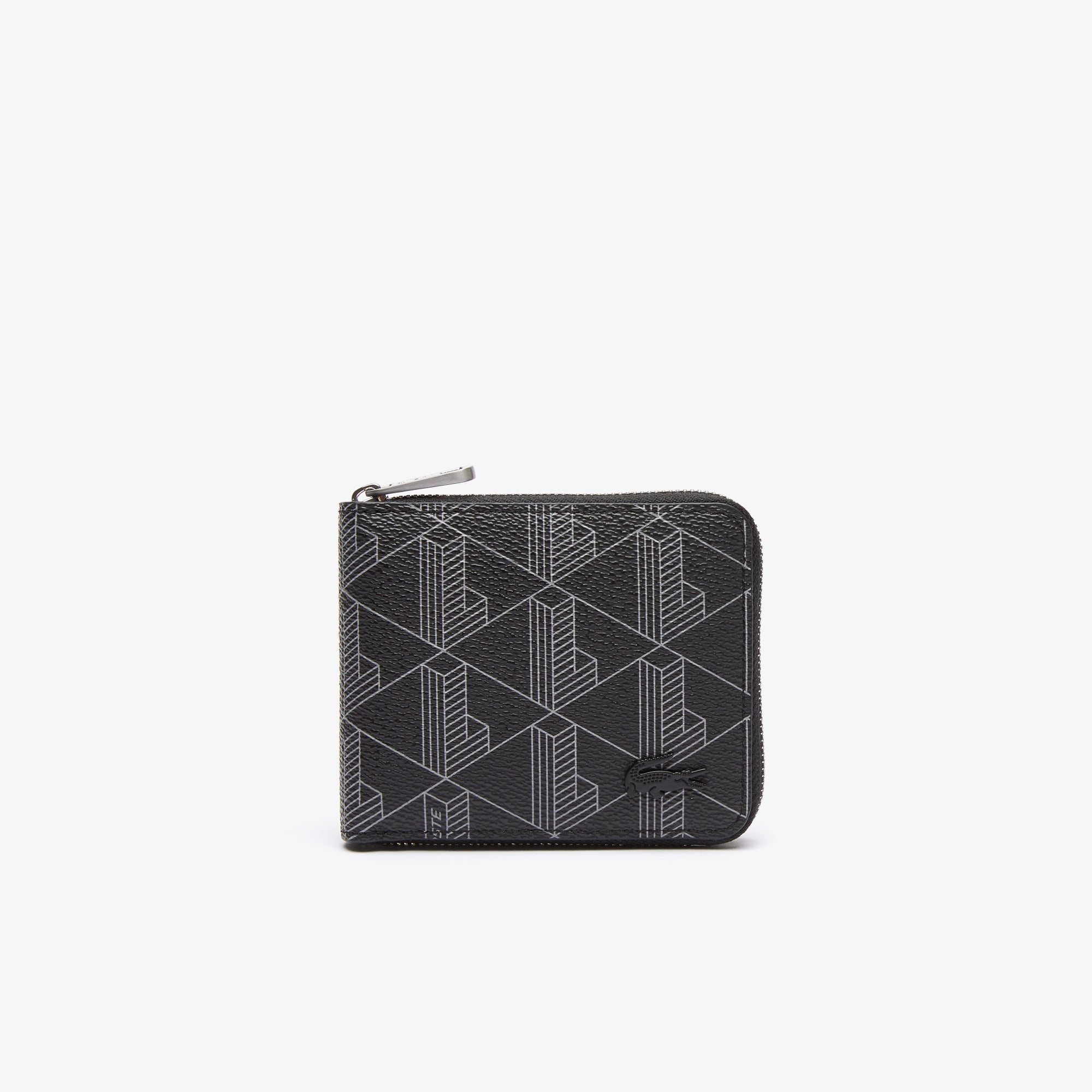 Lacoste Men's Monogram Print Small Billfold Zip Wallet