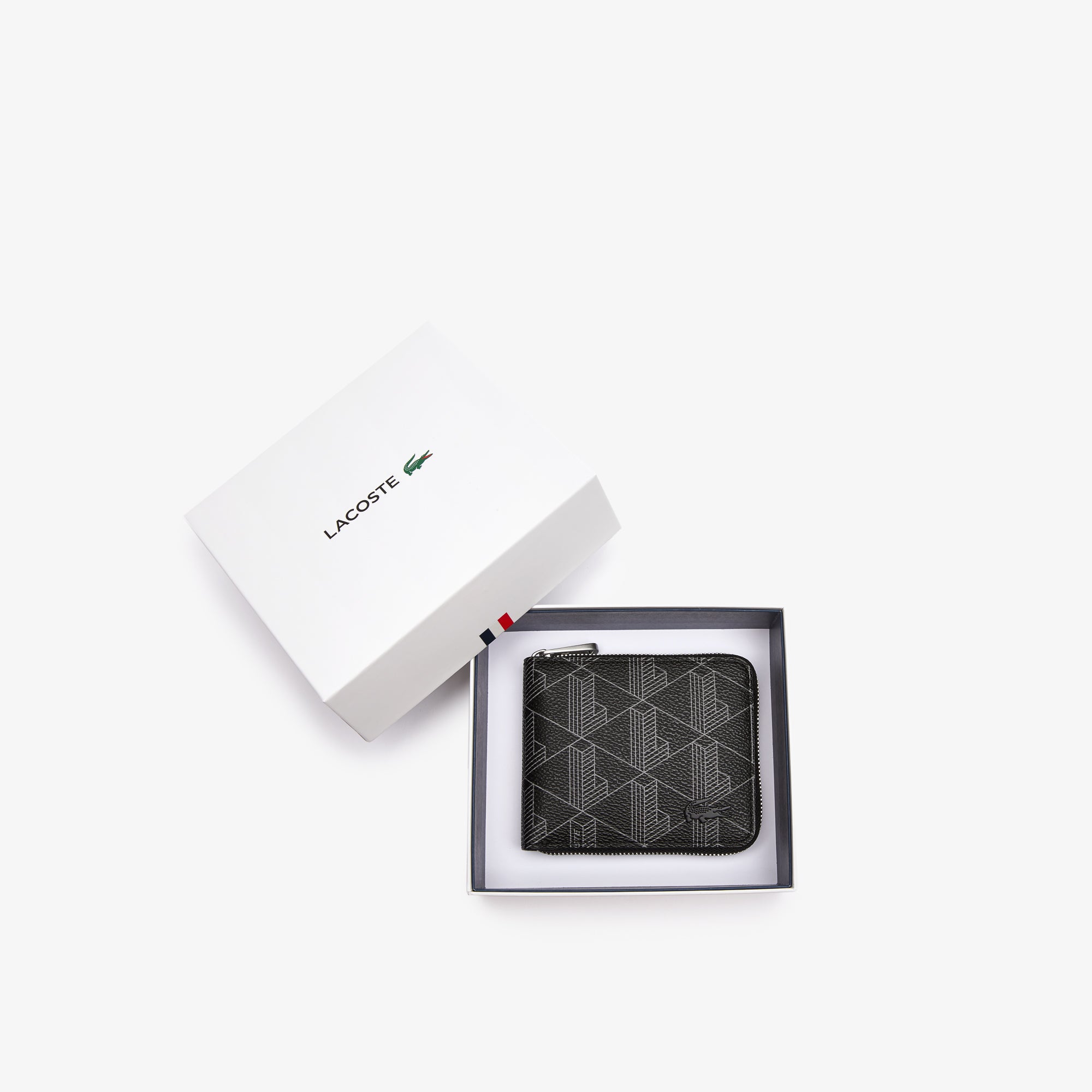 Lacoste Men's Monogram Print Small Billfold Zip Wallet