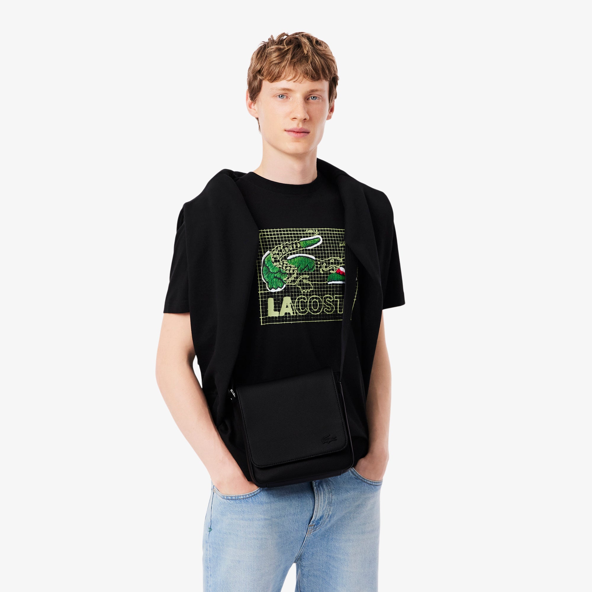 LACOSTE Men's Classic Flap Close Shoulder Bag