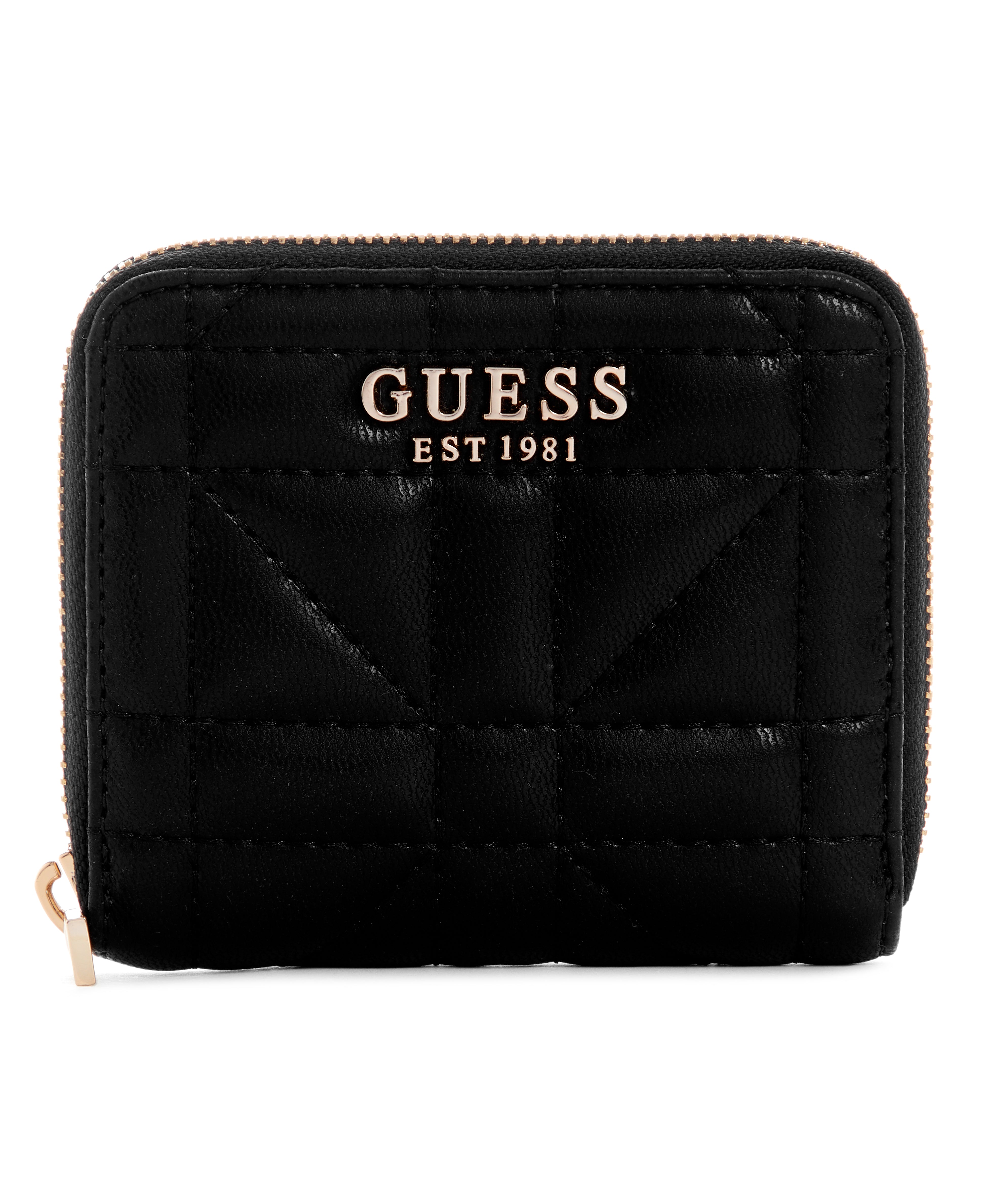 Guess Black Quilted Edita Small Zip Around Wallet